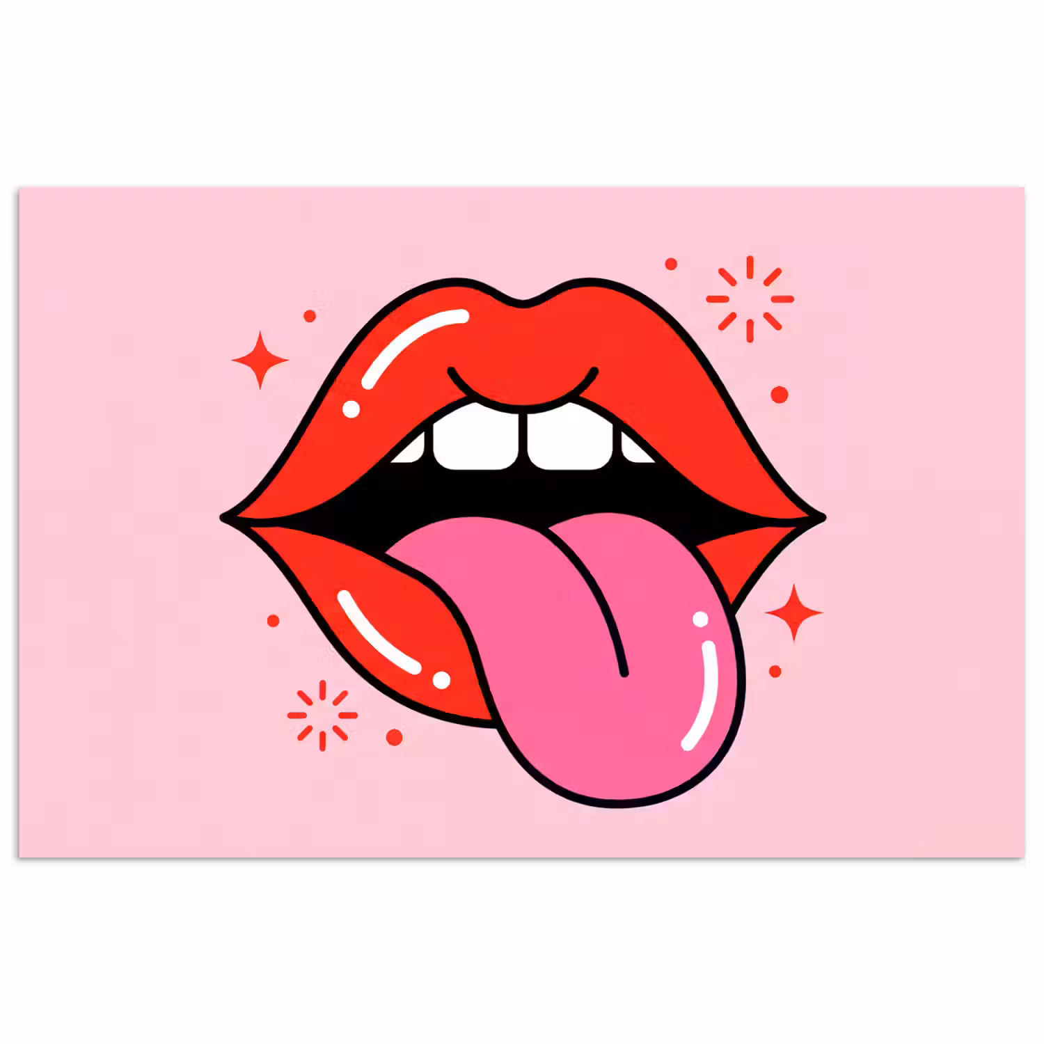 Lippen - Tong - Pop-art - Kleurrijk - Roze poster papier klein -3d