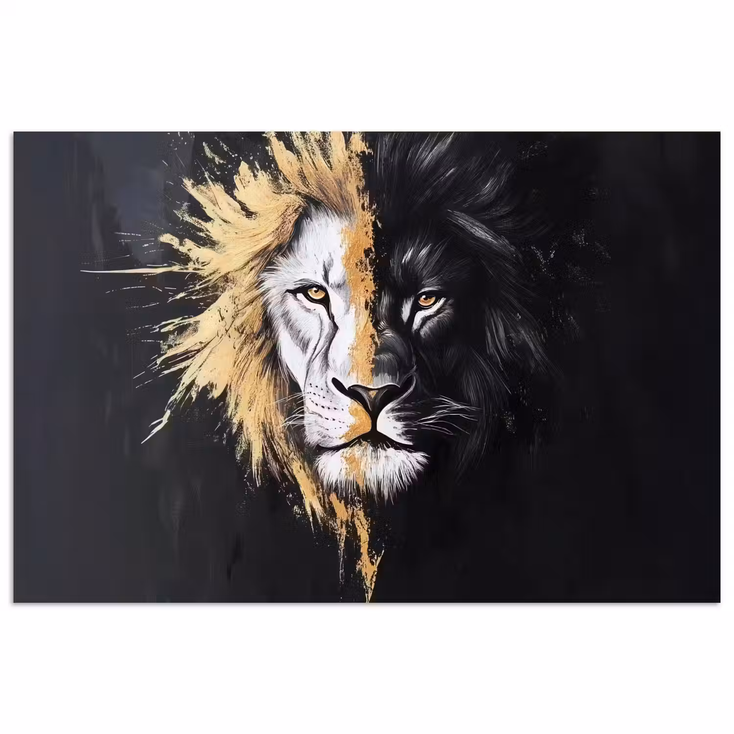 Leeuw - Gesplitst - Zwart - Lijn poster papier klein -3d