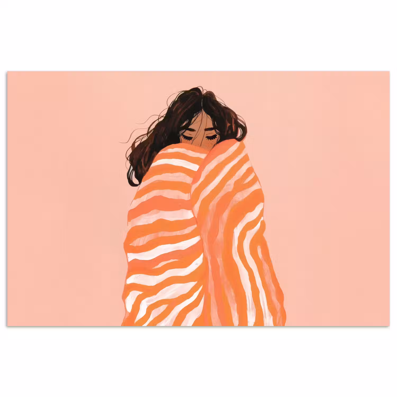 Meisje - Deken - Gestreept - Oranje poster papier klein -3d
