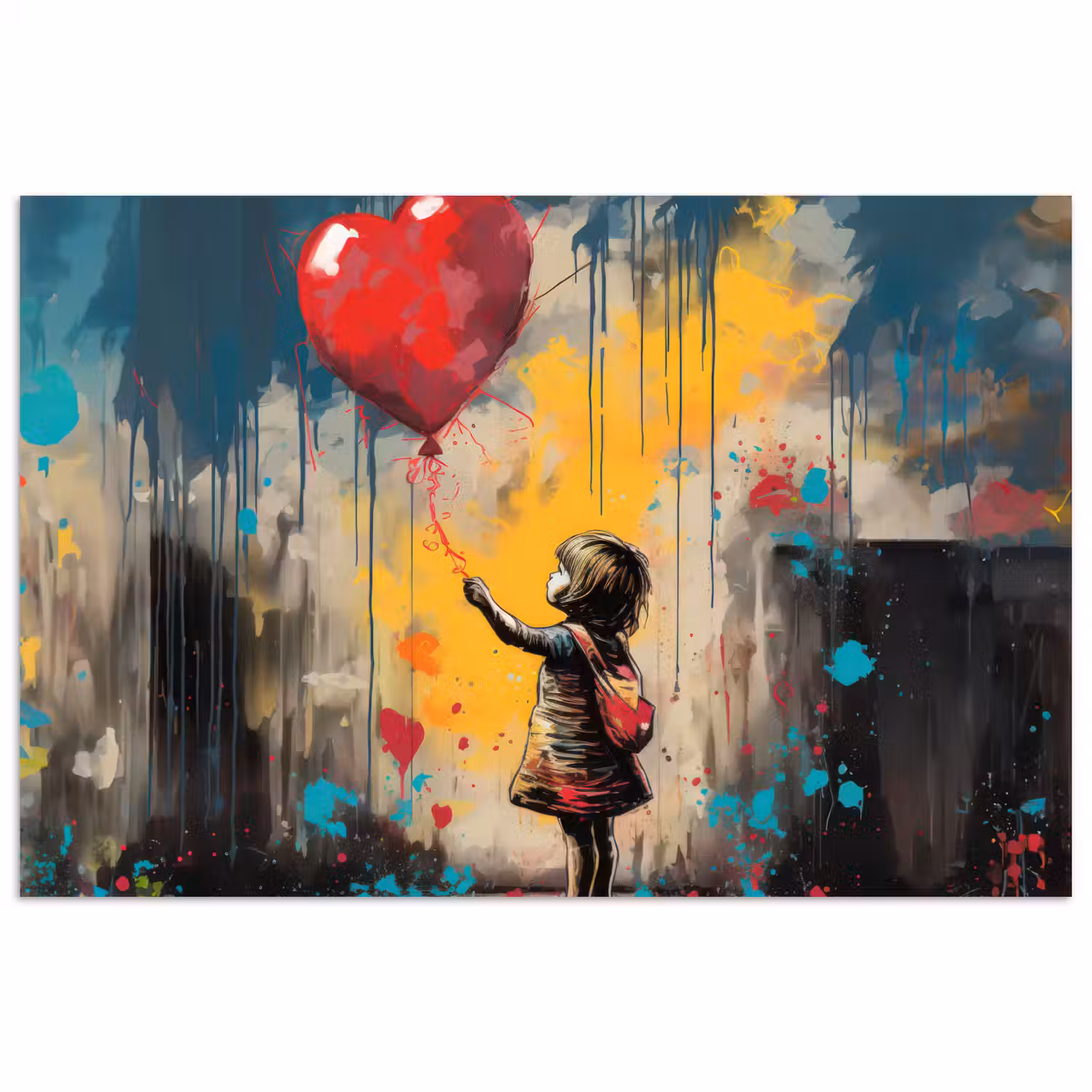 Meisje - Ballon - Hart - Graffiti poster papier klein -3d