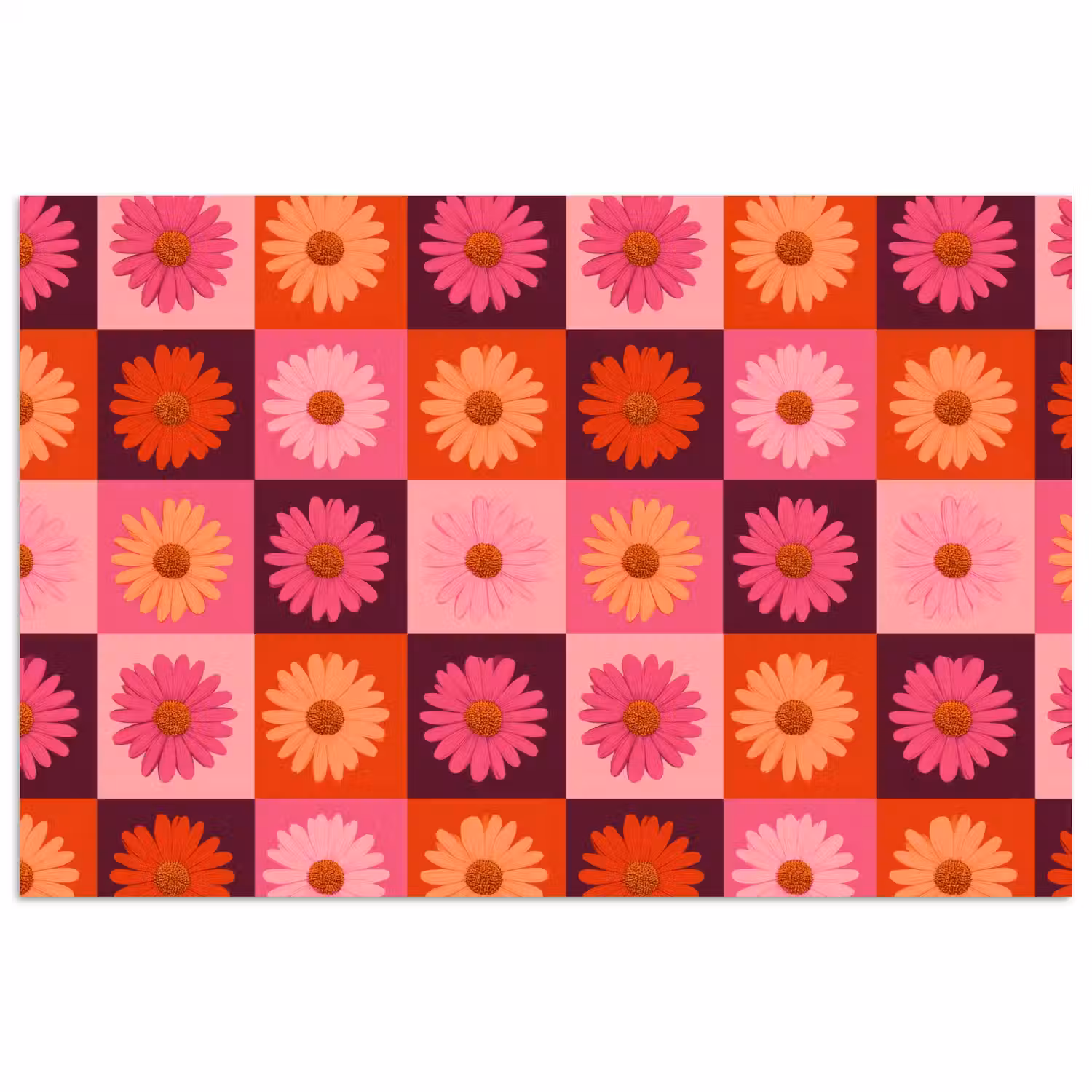Madeliefjes - Dambord - Retro - Roze - Oranje poster papier klein 62 -3d