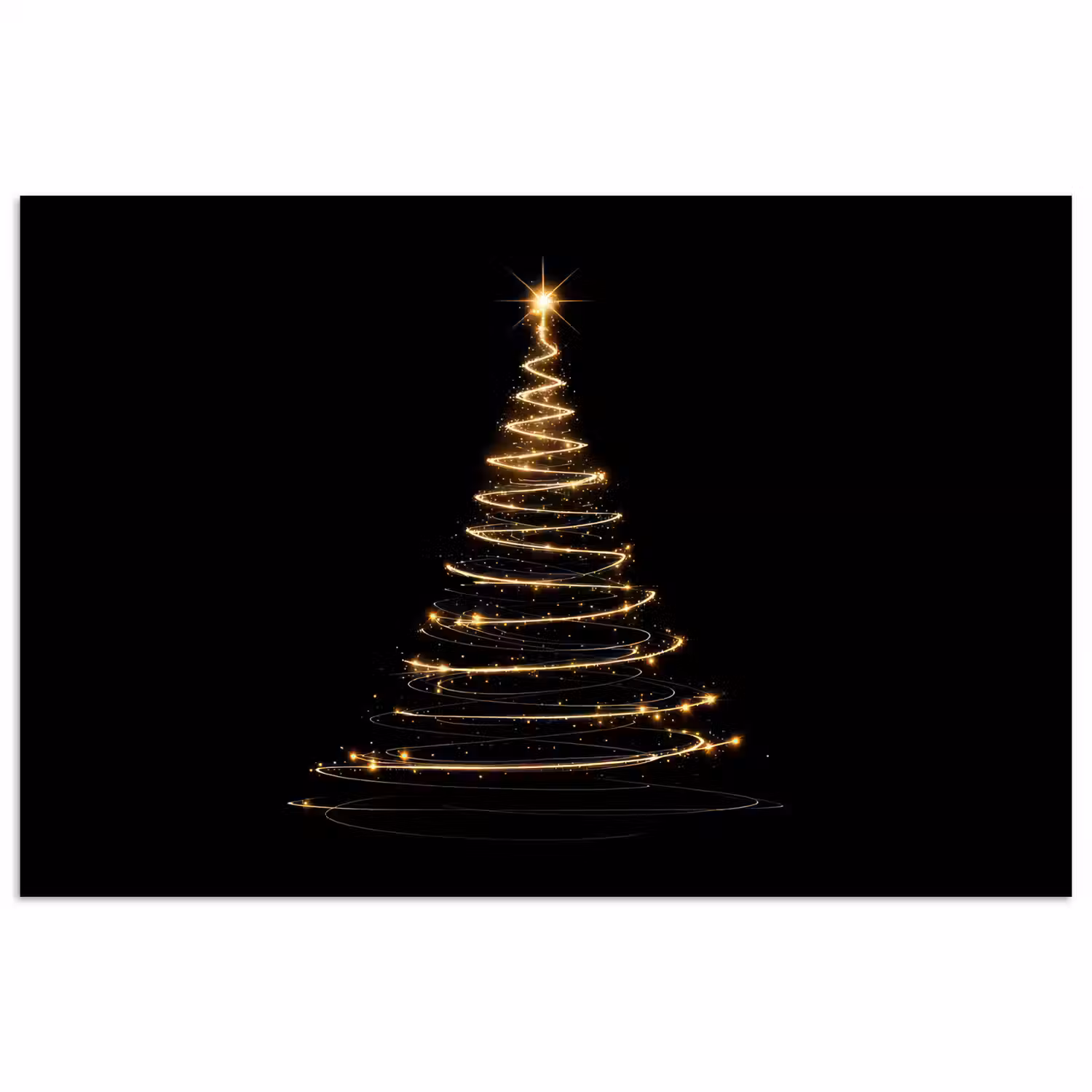 Magisch - Kerstboom - Lichtspiralen - Zwart poster papier klein -3d