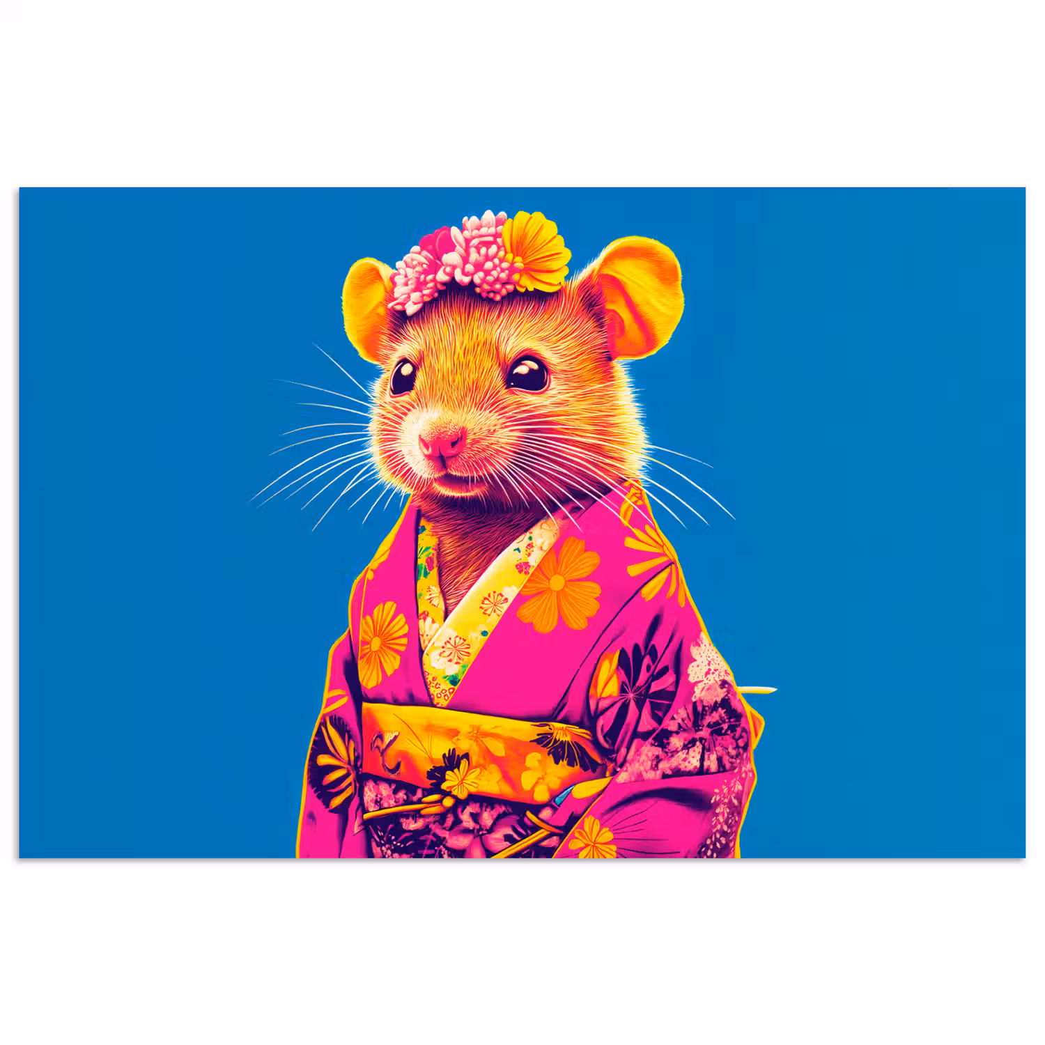 Muis - Kimono - Bloemen - Blauw poster papier klein -3d
