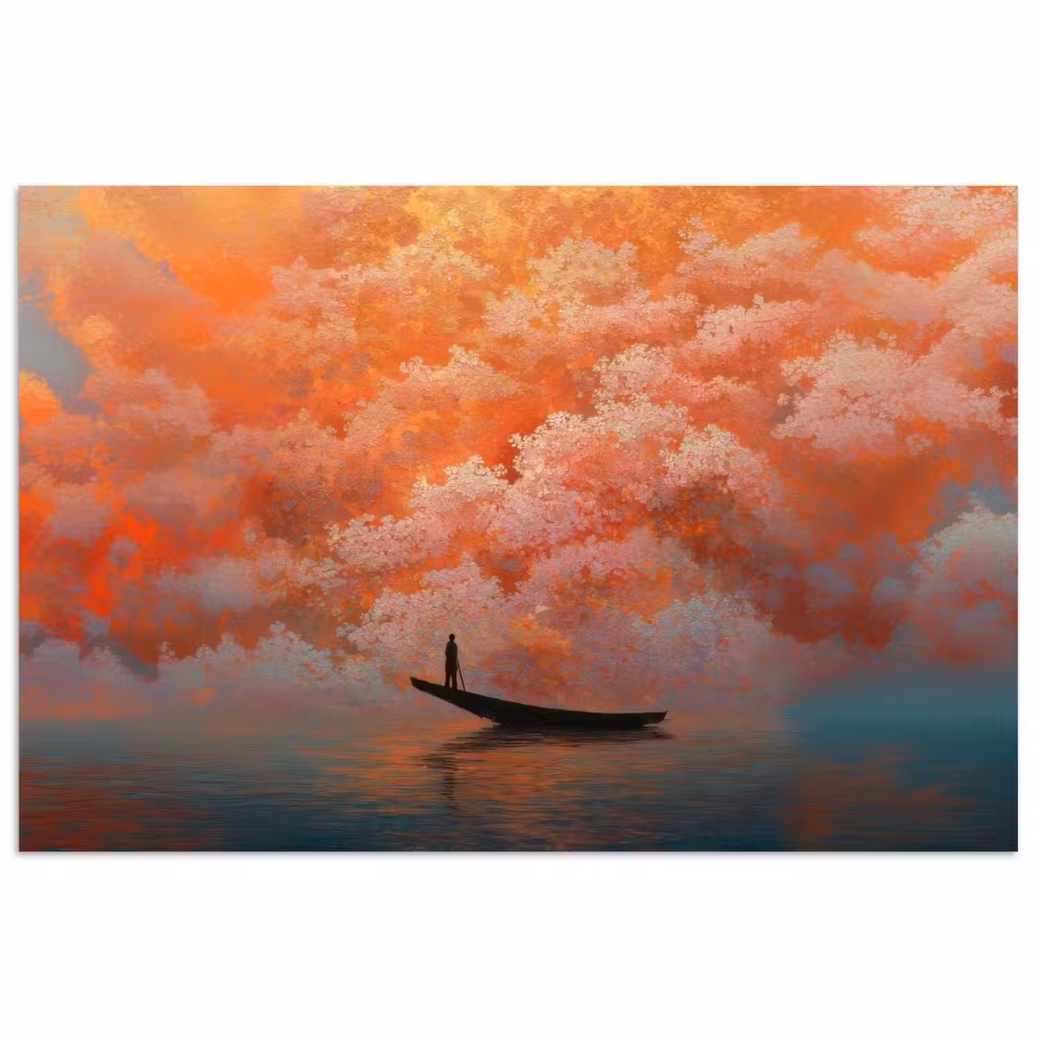 Zee - Boot - Wolken - Oranje poster papier klein -3d