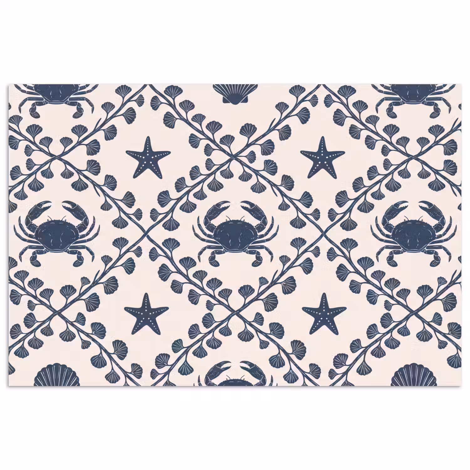 Zee - Krab - Zeester - Patroon - Blauw poster papier klein -3d
