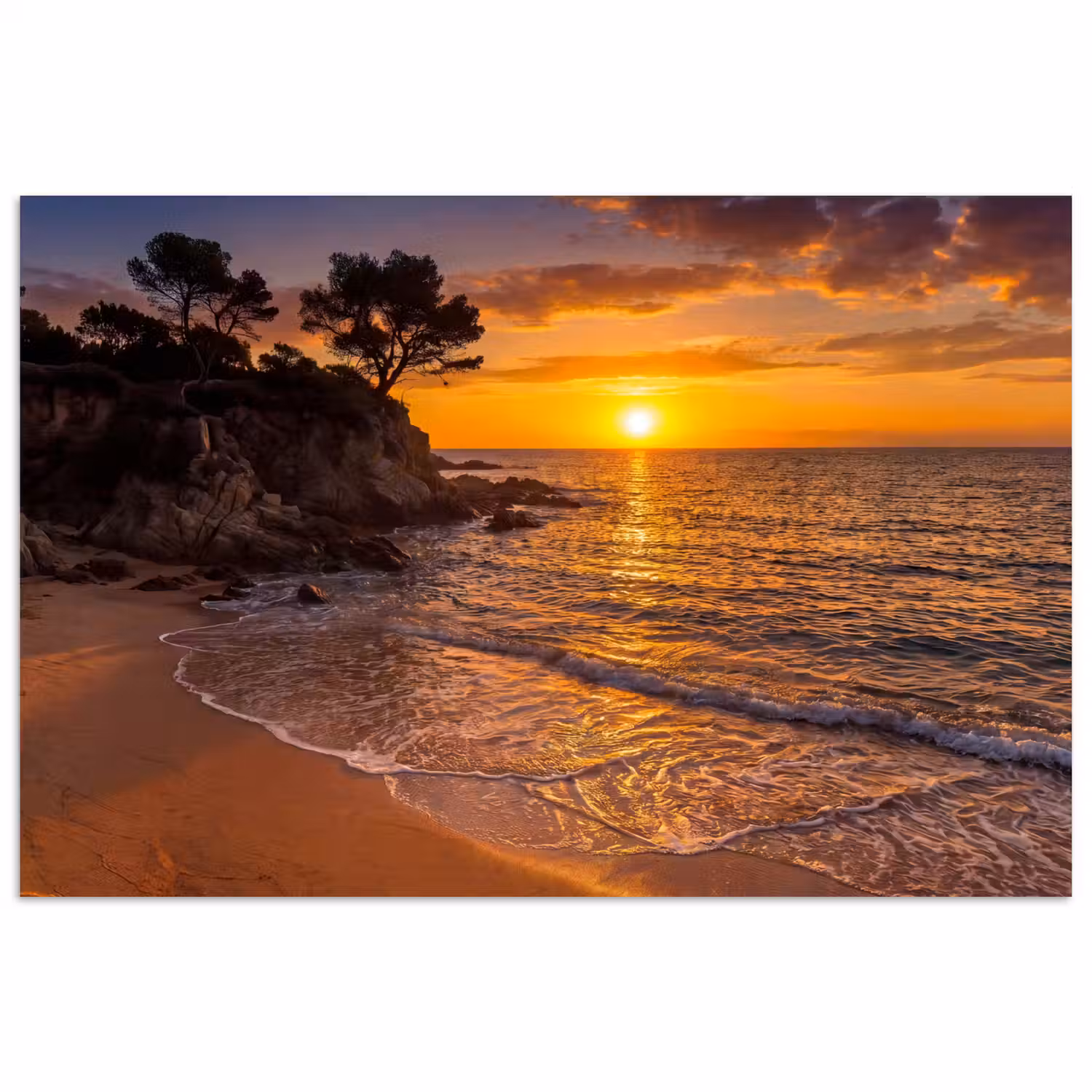 Zee - Kust - Zonsondergang - Natuur - Oranje poster papier klein -3d