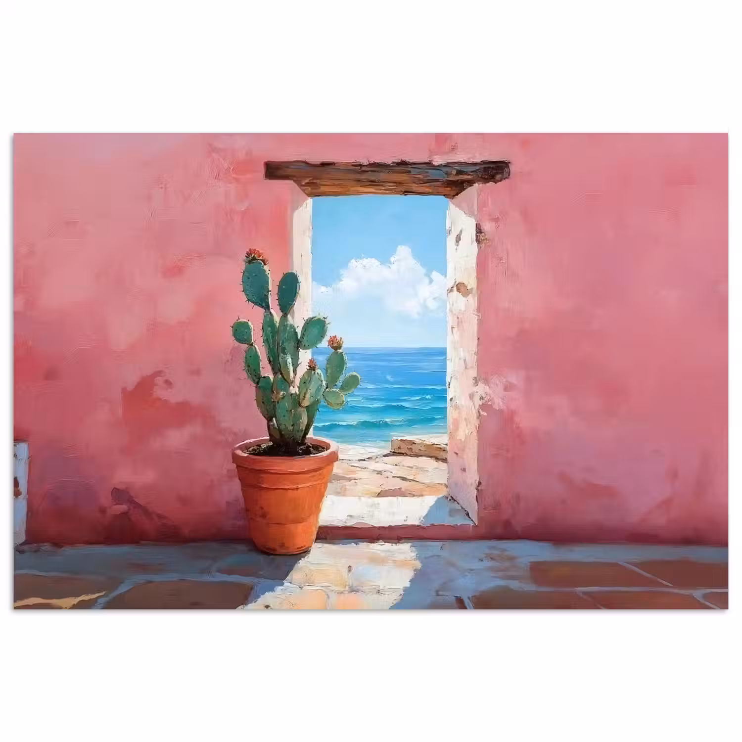 Zee - Roze - Cactus poster papier klein -3d