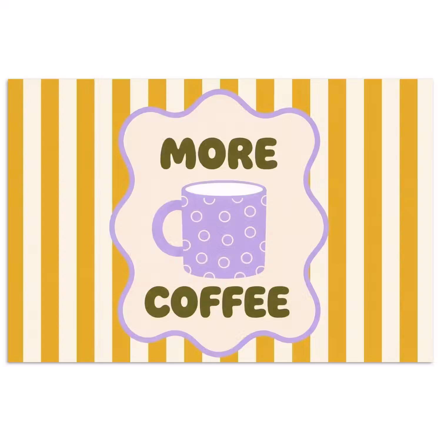 More coffee - Geel - Paars - Strepen - Mok poster papier klein -3d