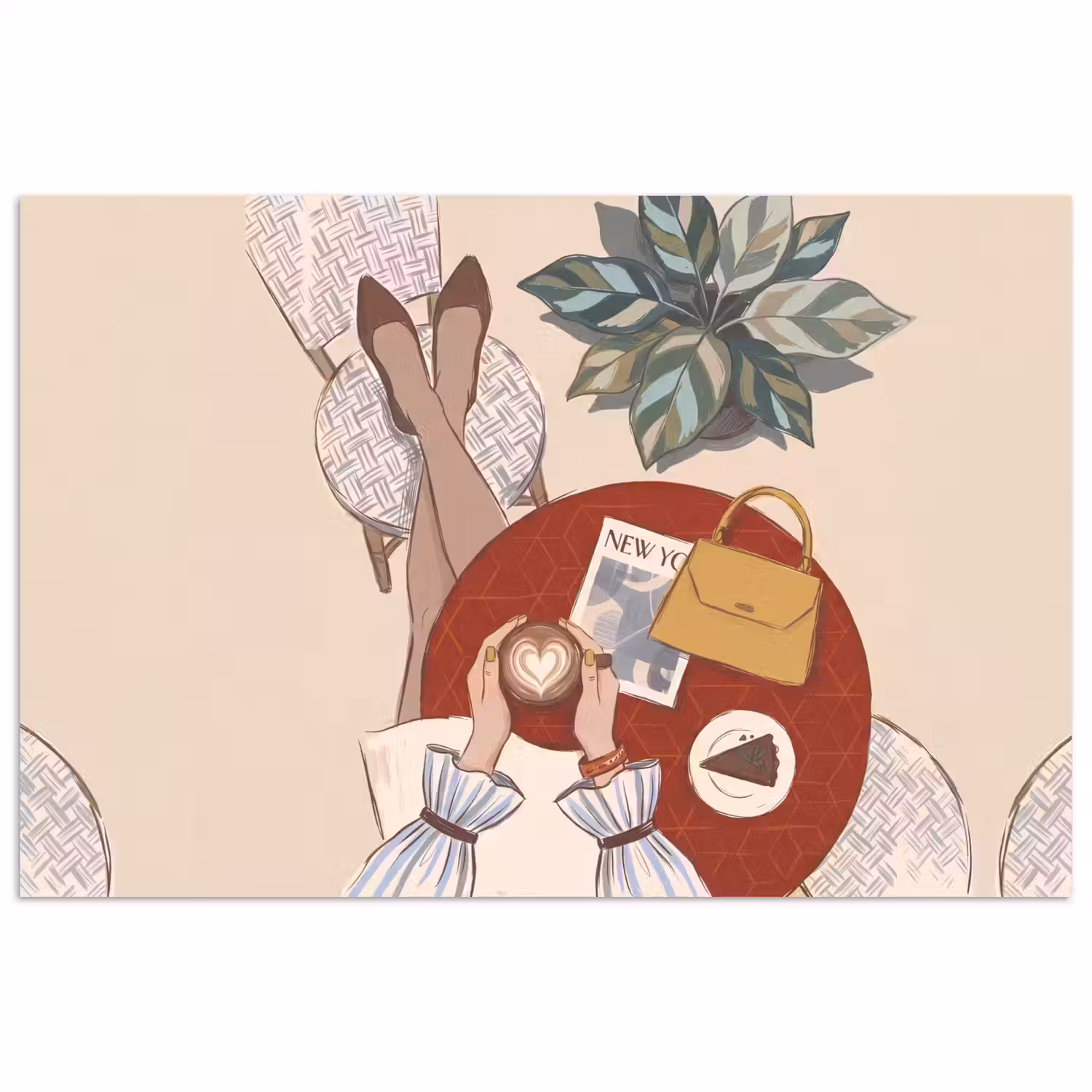 Mensen - Cafe - Koffie - Stadsleven - Modern poster papier klein -3d