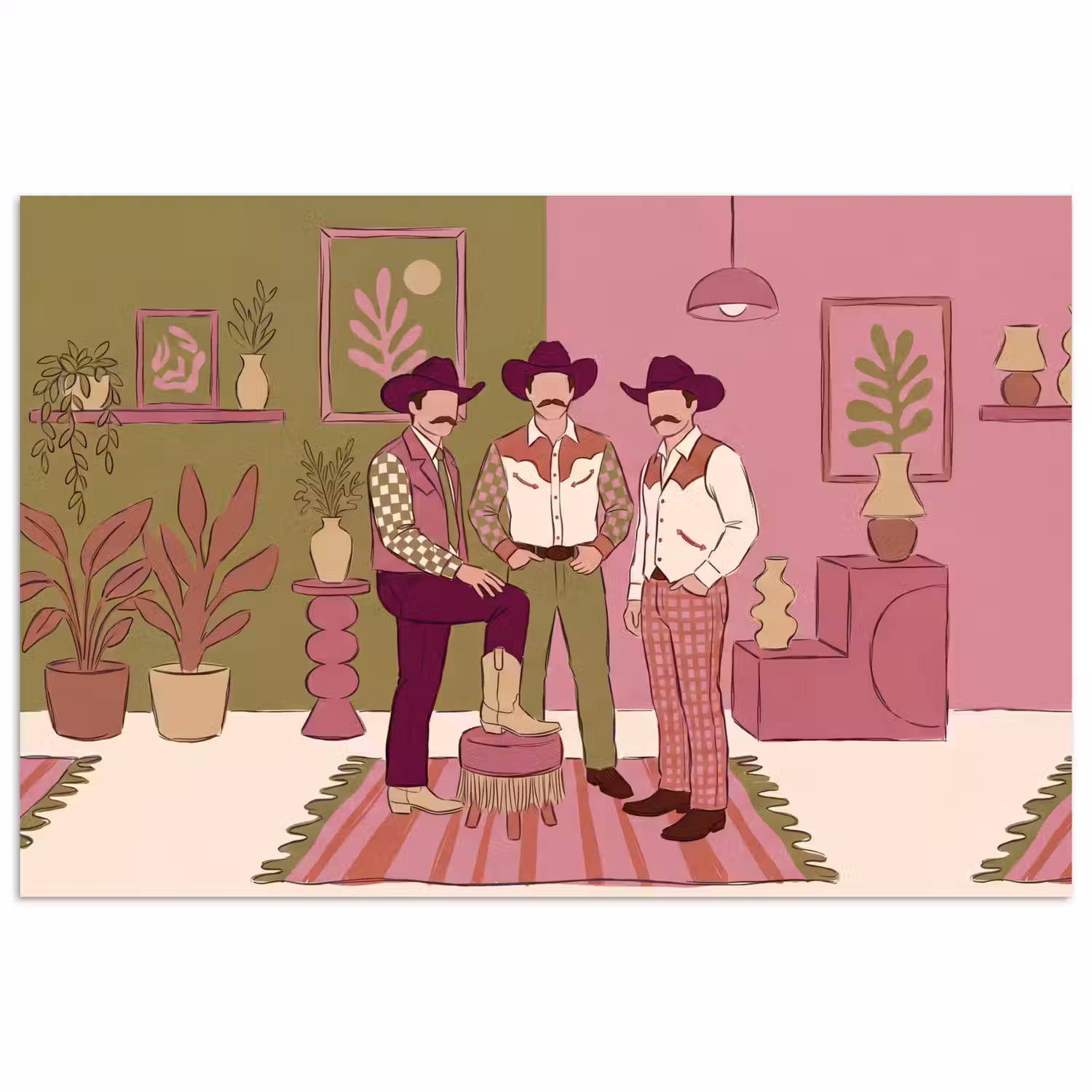 Mensen - Mannen - Hoeden - Retro - Interieur poster papier klein -3d