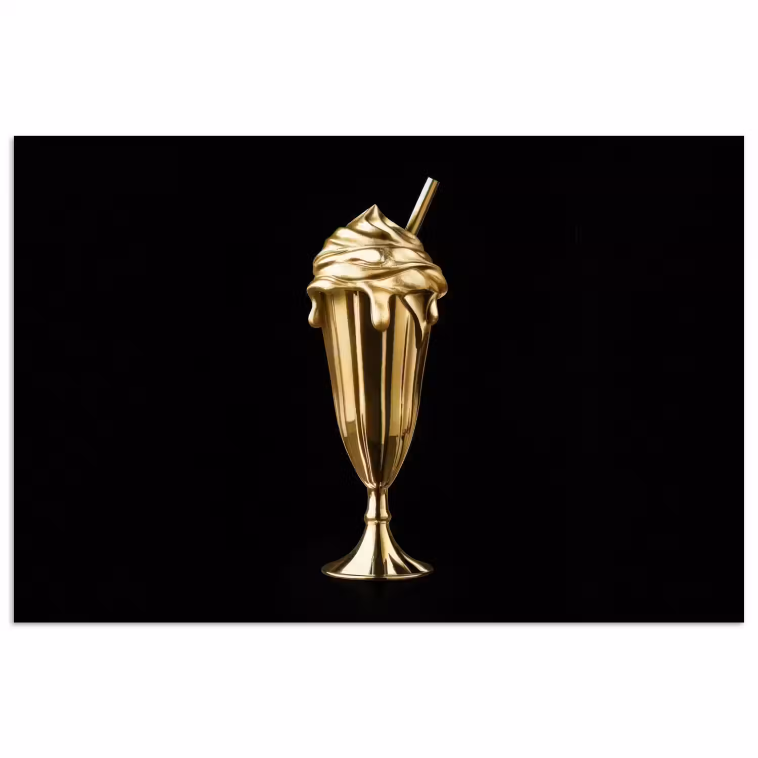 Milkshake - Goud - Drinken - Zwart poster papier klein -3d