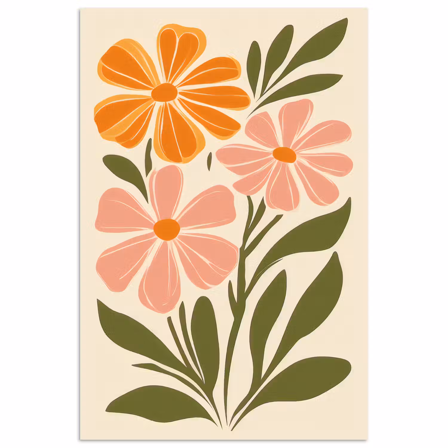 Minimalistisch - Bloemen - Bladeren - Roze poster papier klein -3d