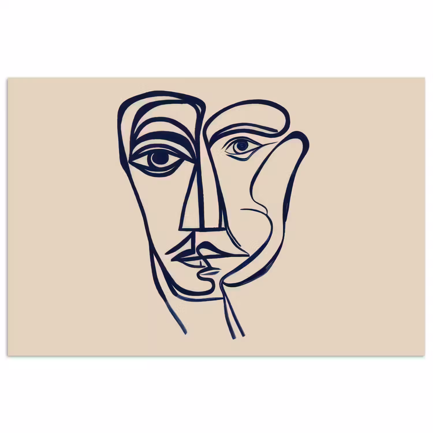 Minimalistisch - Lijnillustratie - Beige - Donkerblauw poster papier klein -3d