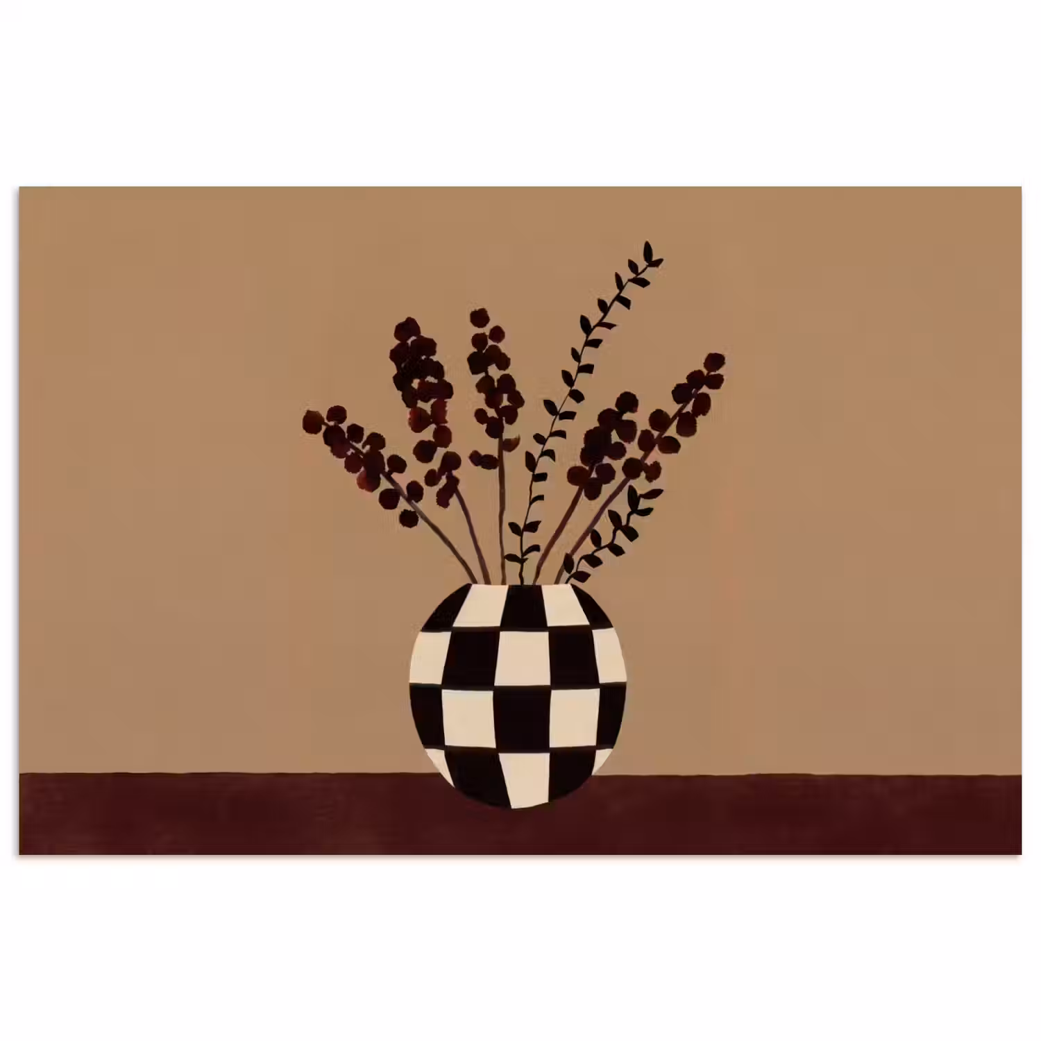 Minimalistisch - Vaas - Bloemen - Bruin poster papier klein -3d