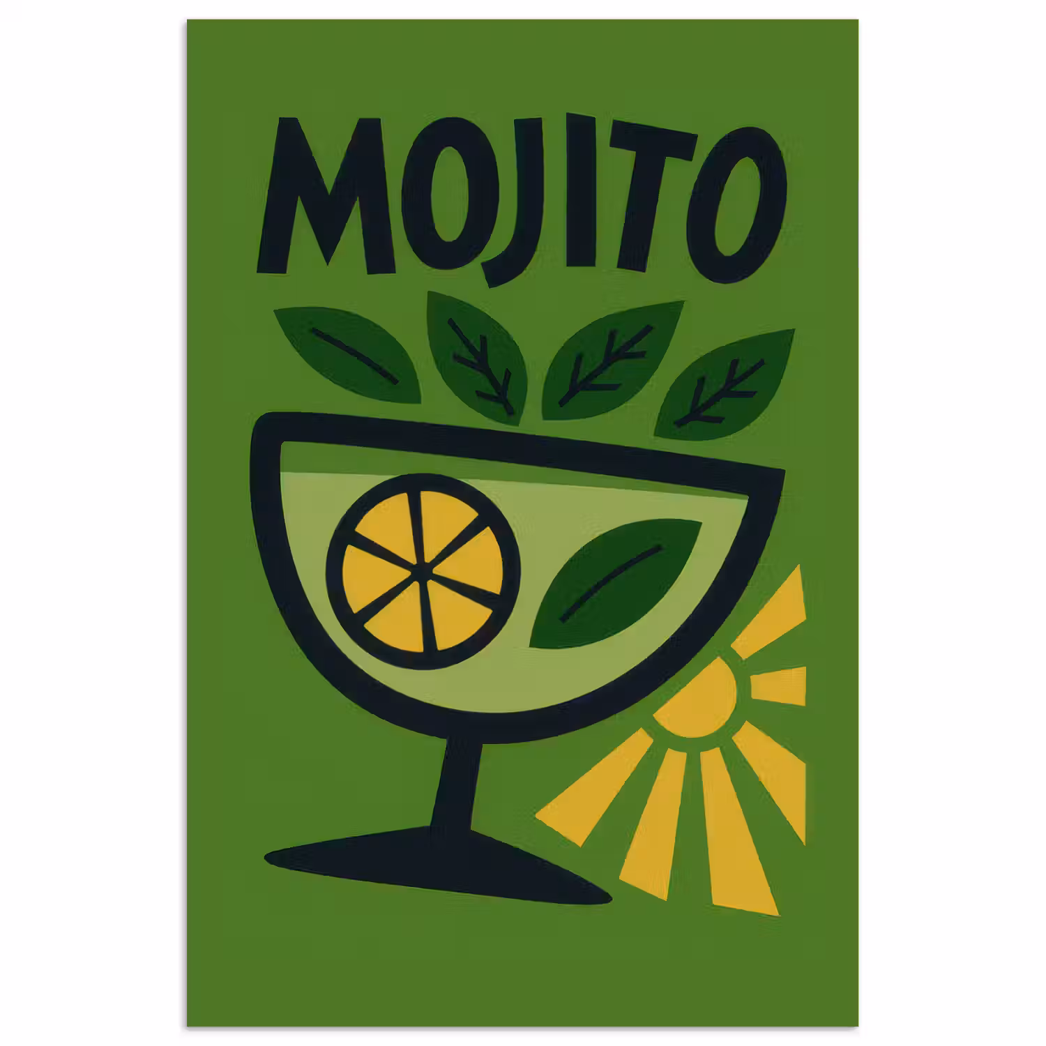 Mojito - Cocktail - Citroen - Groen poster papier klein -3d