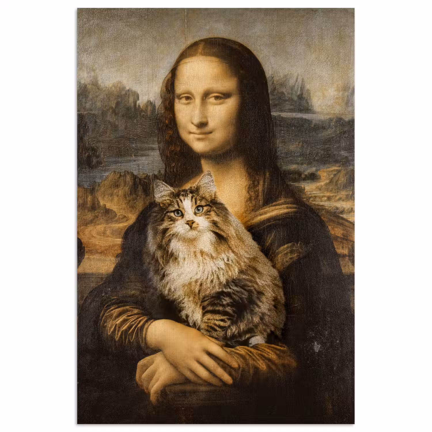 Mona Lisa - Kat - Leonardo da Vinci - Vintage - Kunstwerk - Oude meesters - Schilderij poster papier klein -3d