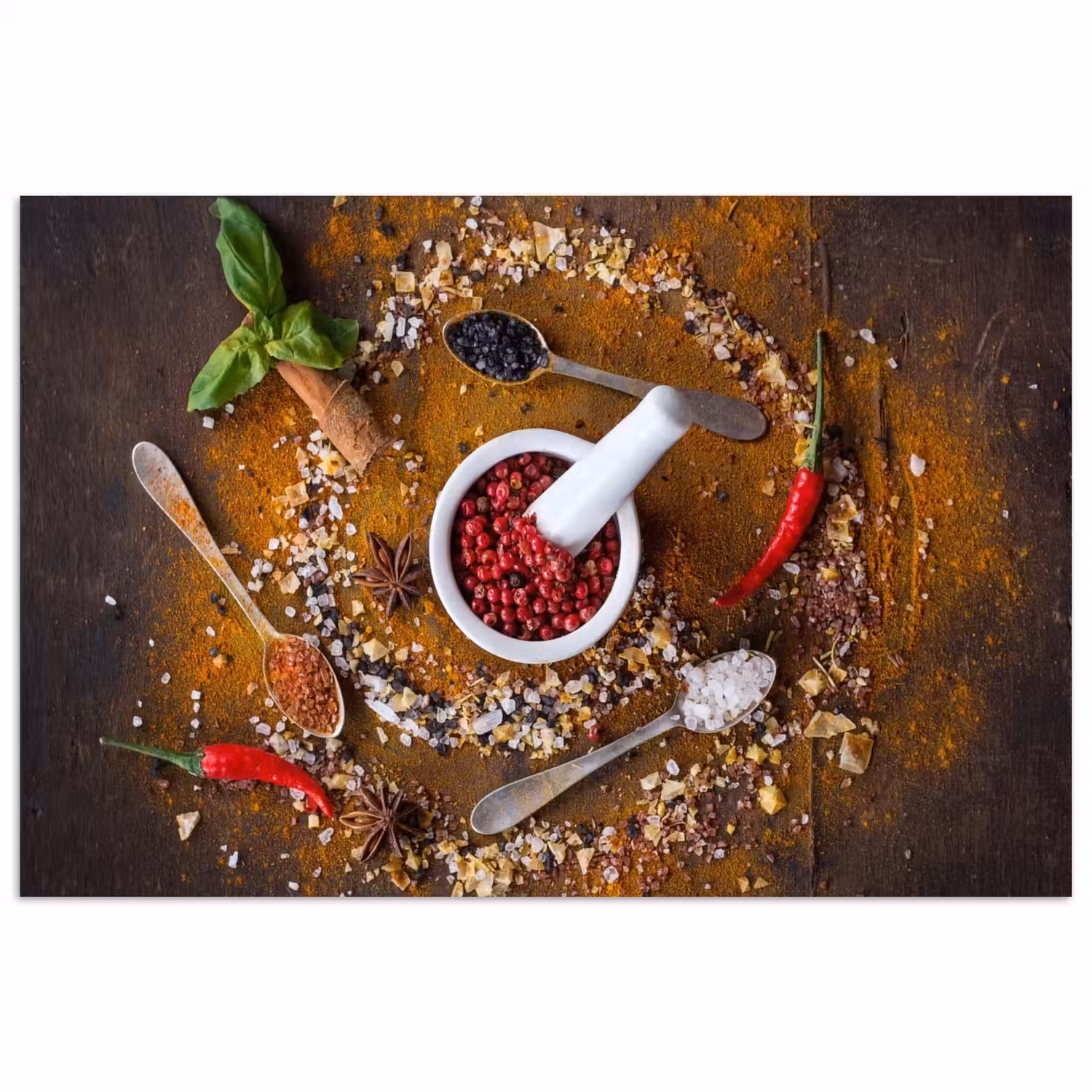 Vijzel - Kruiden - Lepels - Specerijen - Bruin - Peper poster papier klein -3d