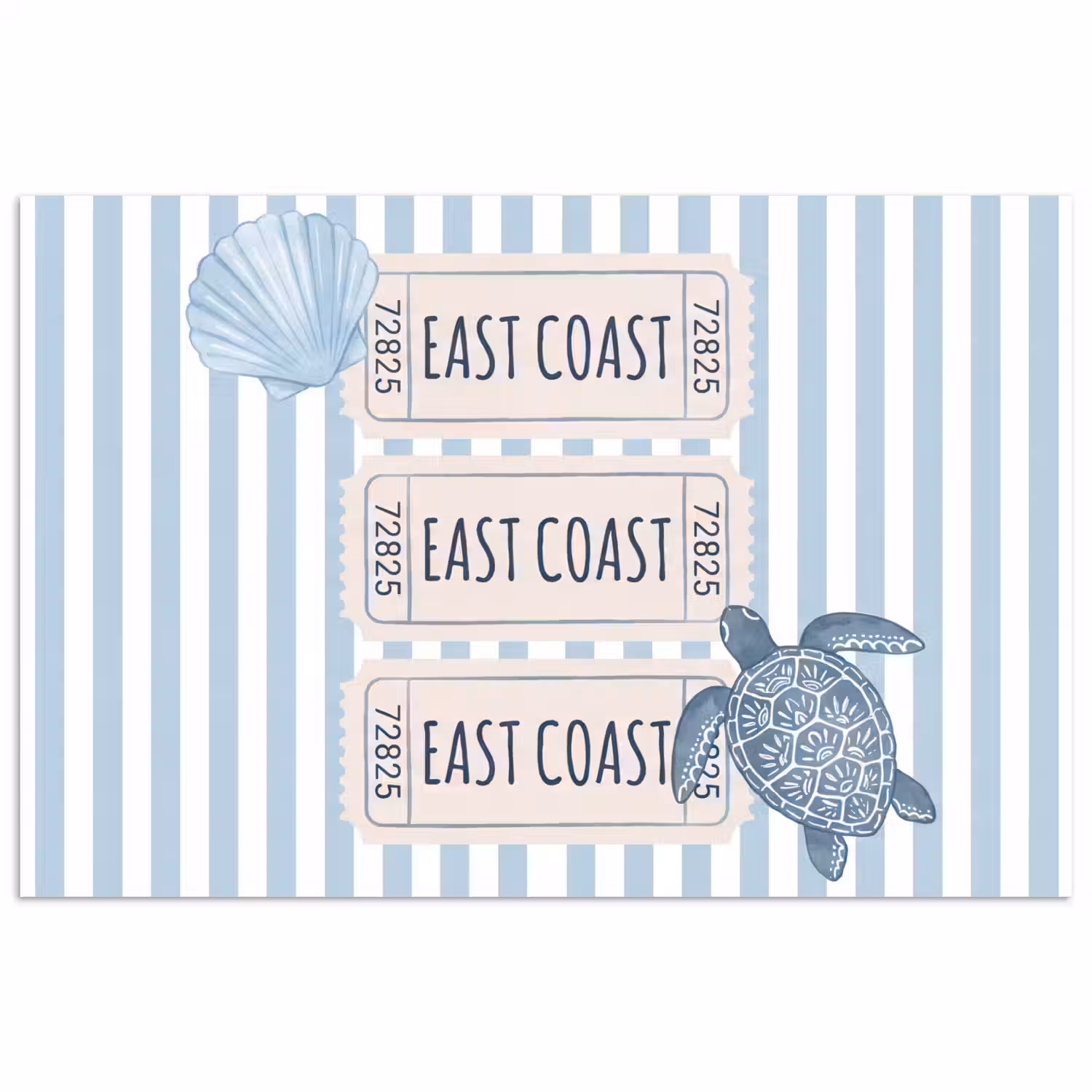 Schelp - Oceaan - Kust - Blauw - Illustratie poster papier klein -3d