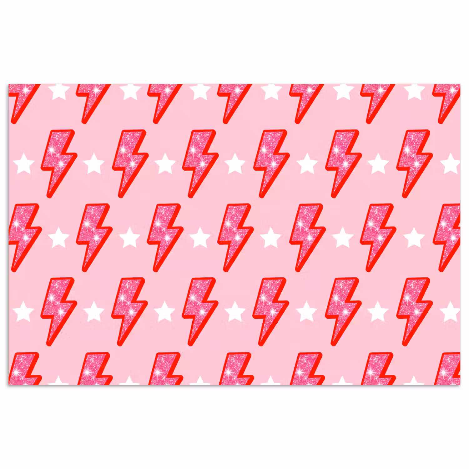 Patroon - Bliksem - Ster - Glitter - Roze poster papier klein -3d
