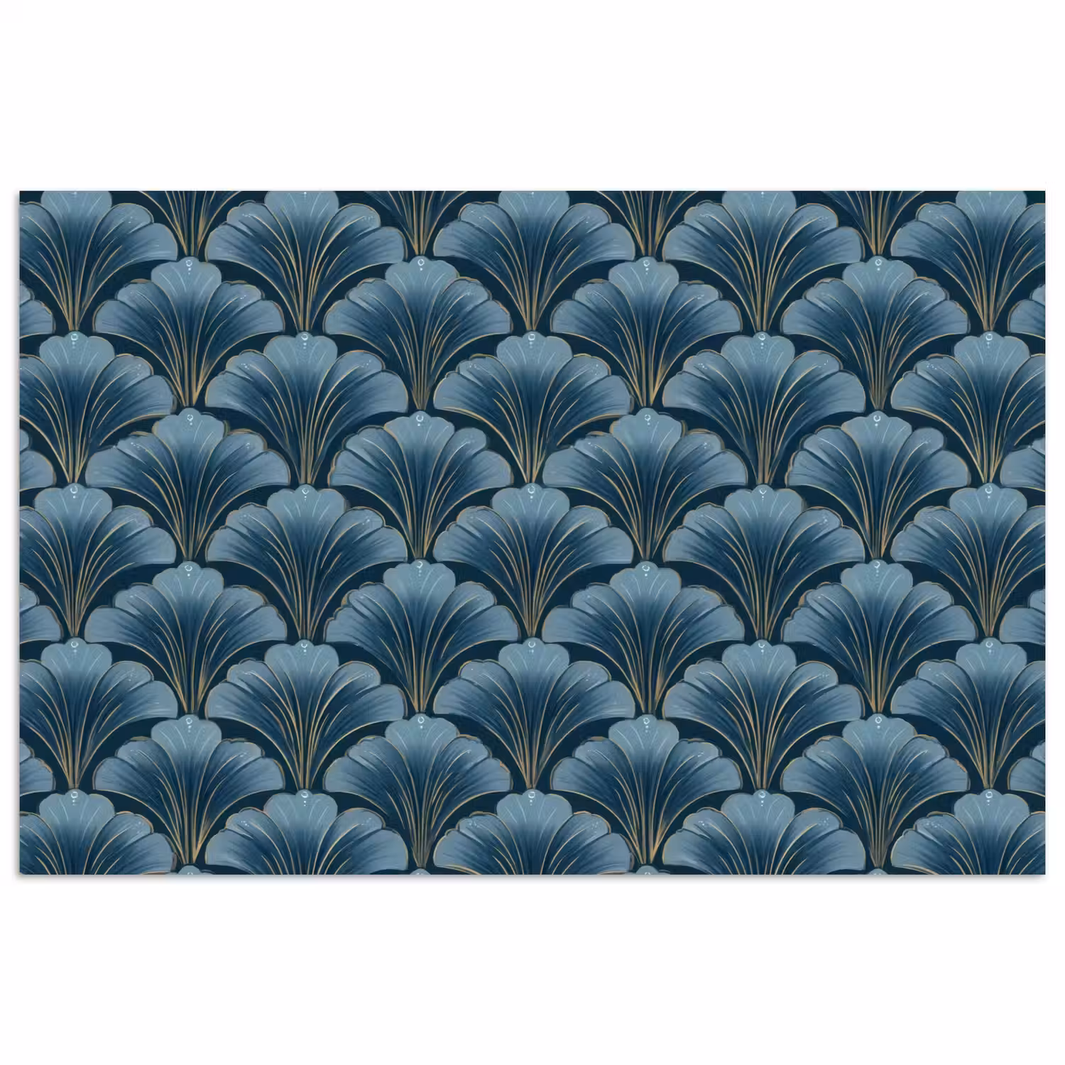 Patroon - Ginkgoblad - Blauw poster papier klein 62 -3d