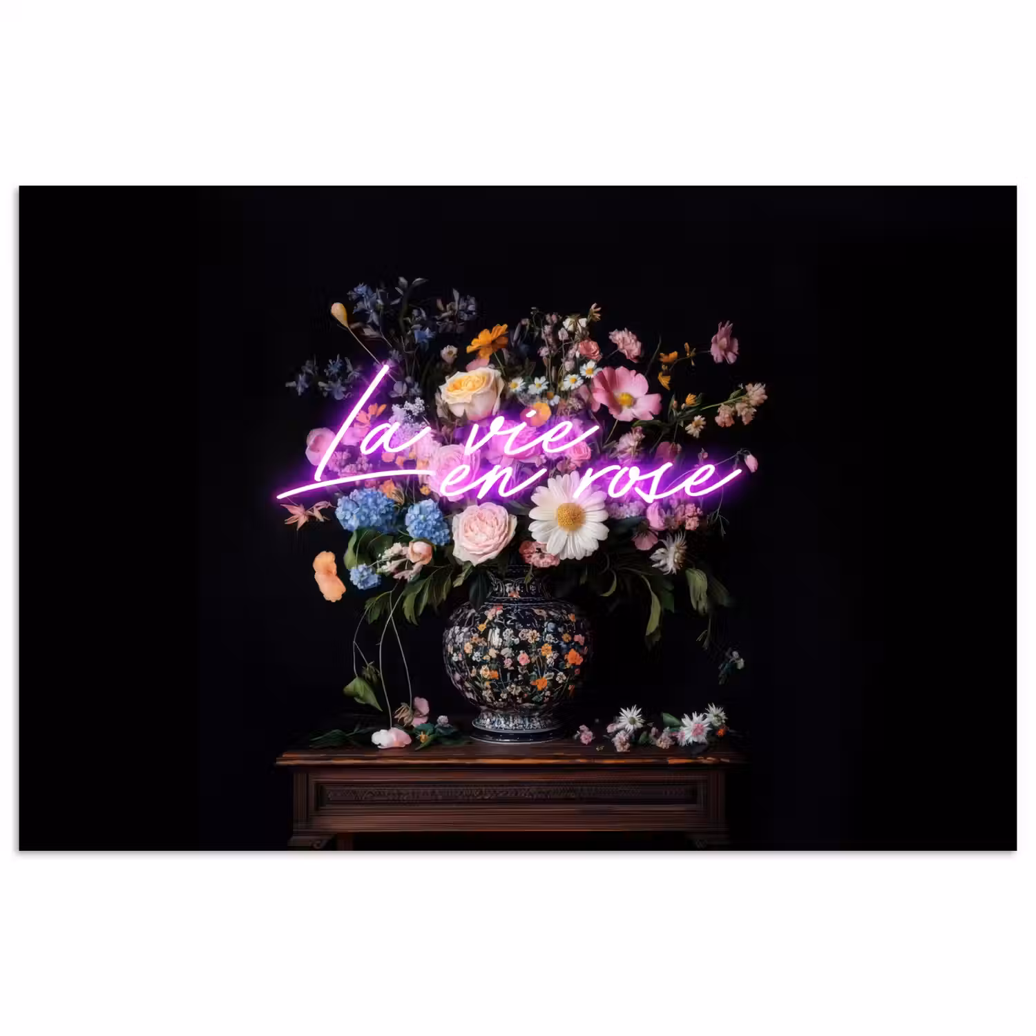 Neon - Vaas - Bloemen poster papier klein -3d