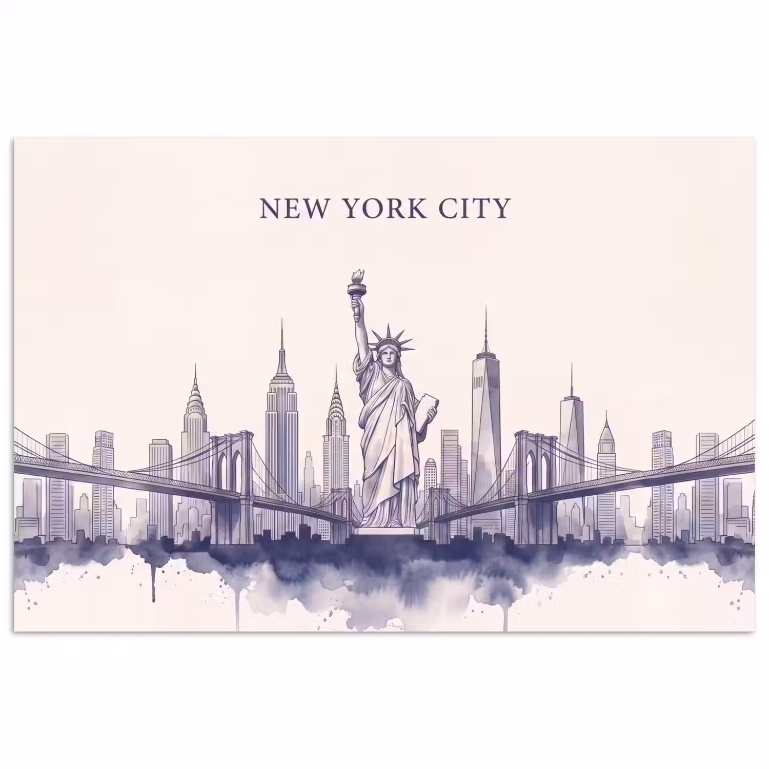New York - Vrijheidsbeeld - Skyline - Illustratie - Blauw poster papier klein -3d