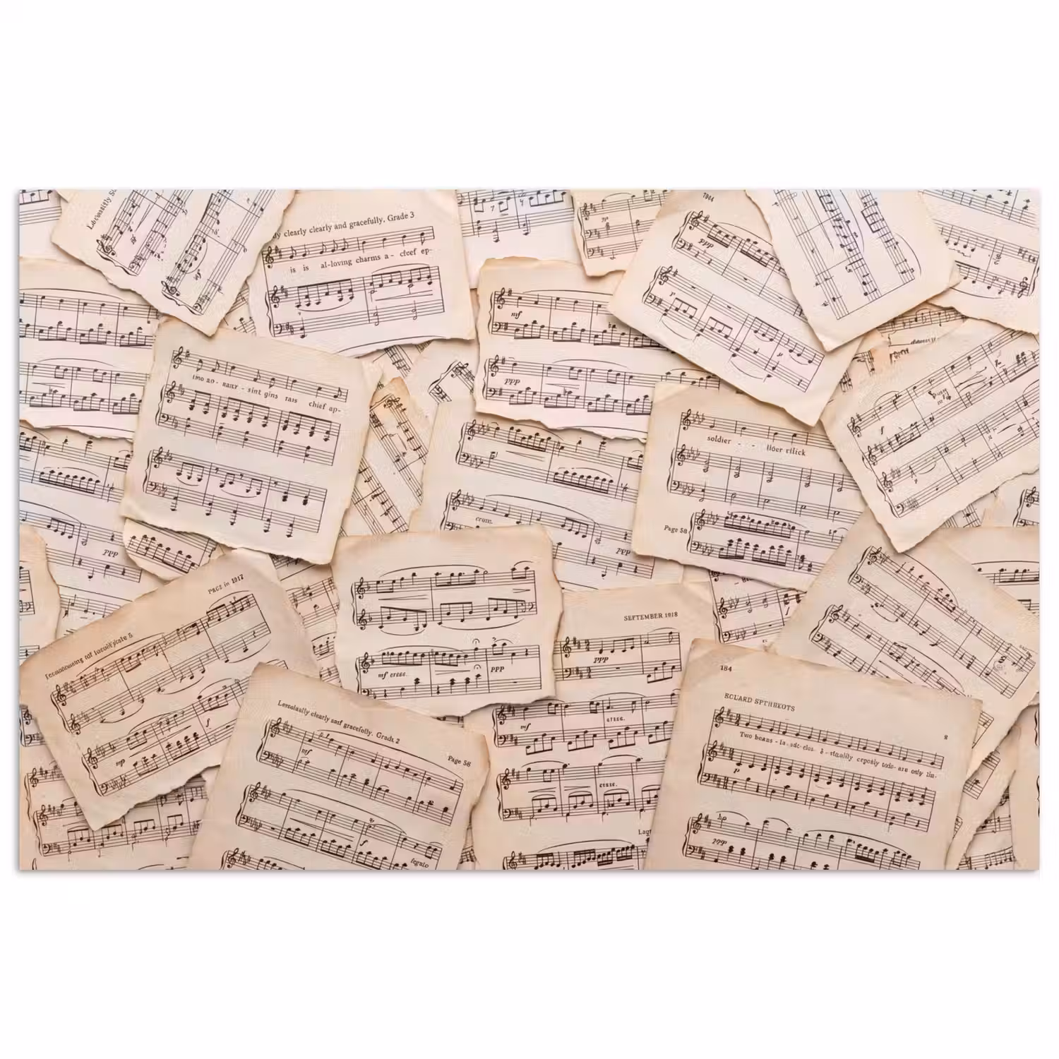 Bladmuziek - Oud - Noten - Vintage - Beige poster papier klein -3d