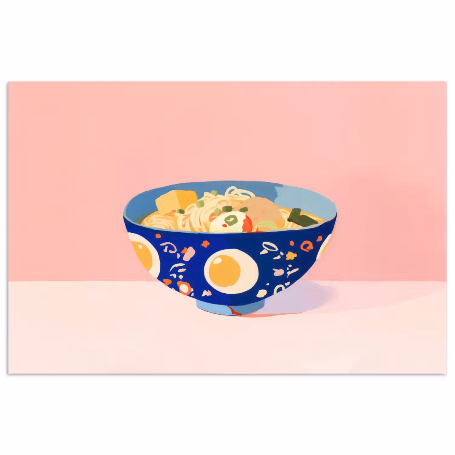Noodles - Kom - Blauw - Illustratie poster papier klein -3d