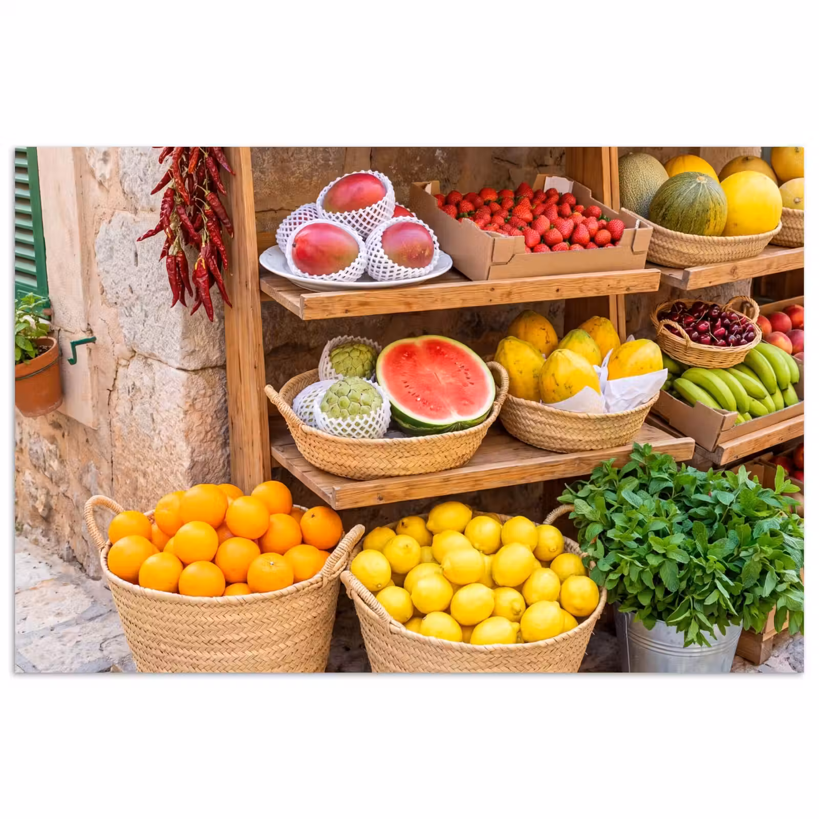 Poster - Obst – Markt – Frisch - Fruit - Markt - Vers poster papier klein
