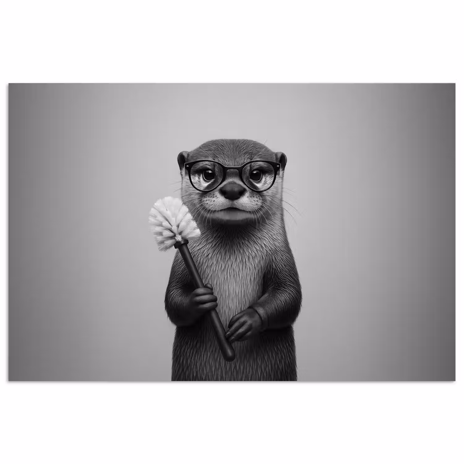 Otter - Wc-borstel - Bril - Zwart - Wit poster papier klein -3d
