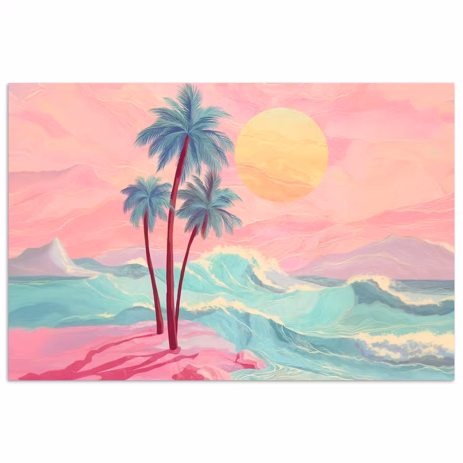 Palmbomen - Golven - Zee poster papier klein -3d