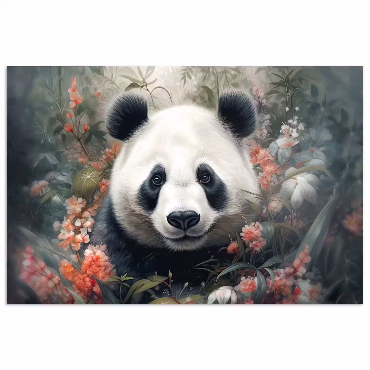 Panda - Wilde dieren - Bloemen - Natuur poster papier klein -3d