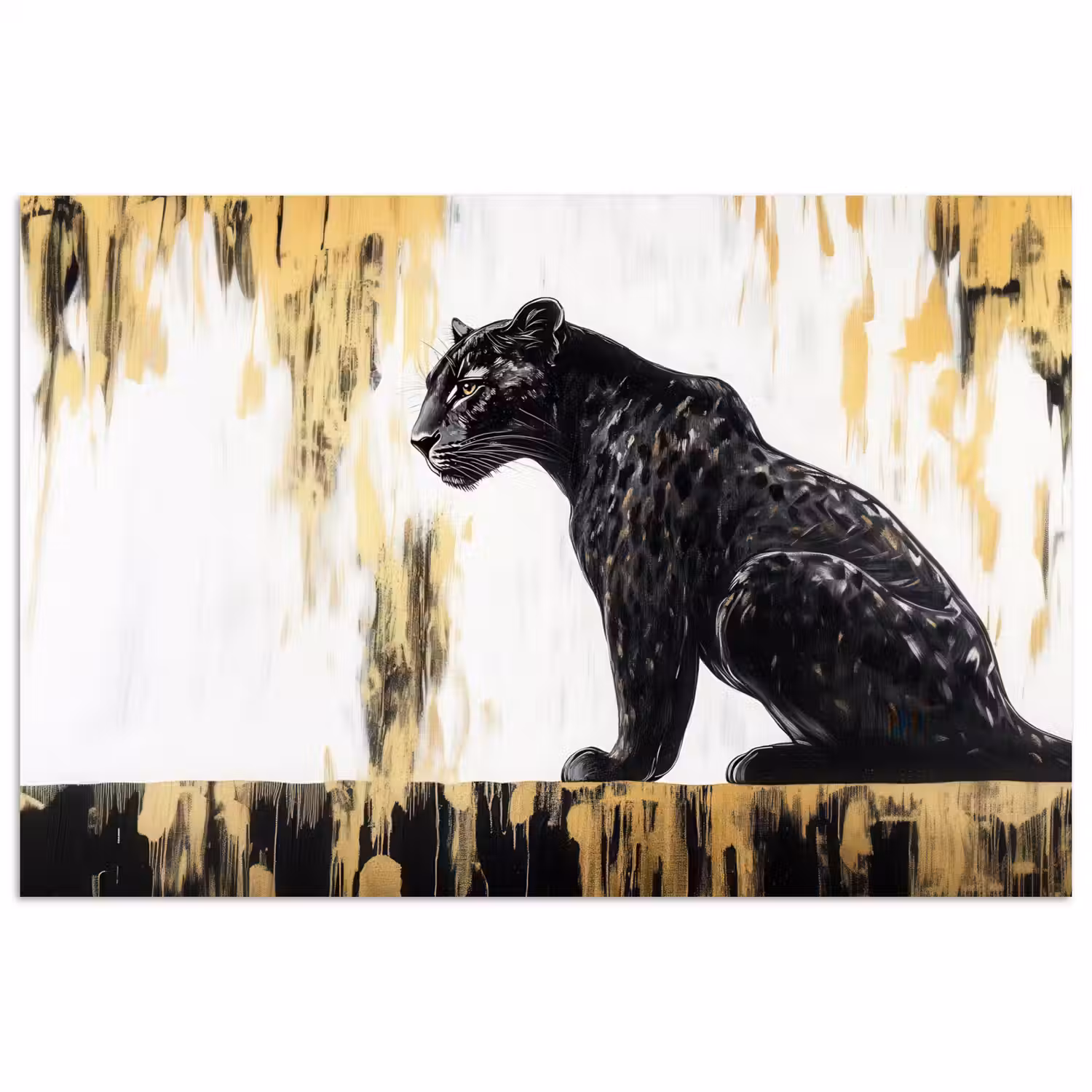 Panter - Zwart - Abstract - Goud poster papier klein -3d