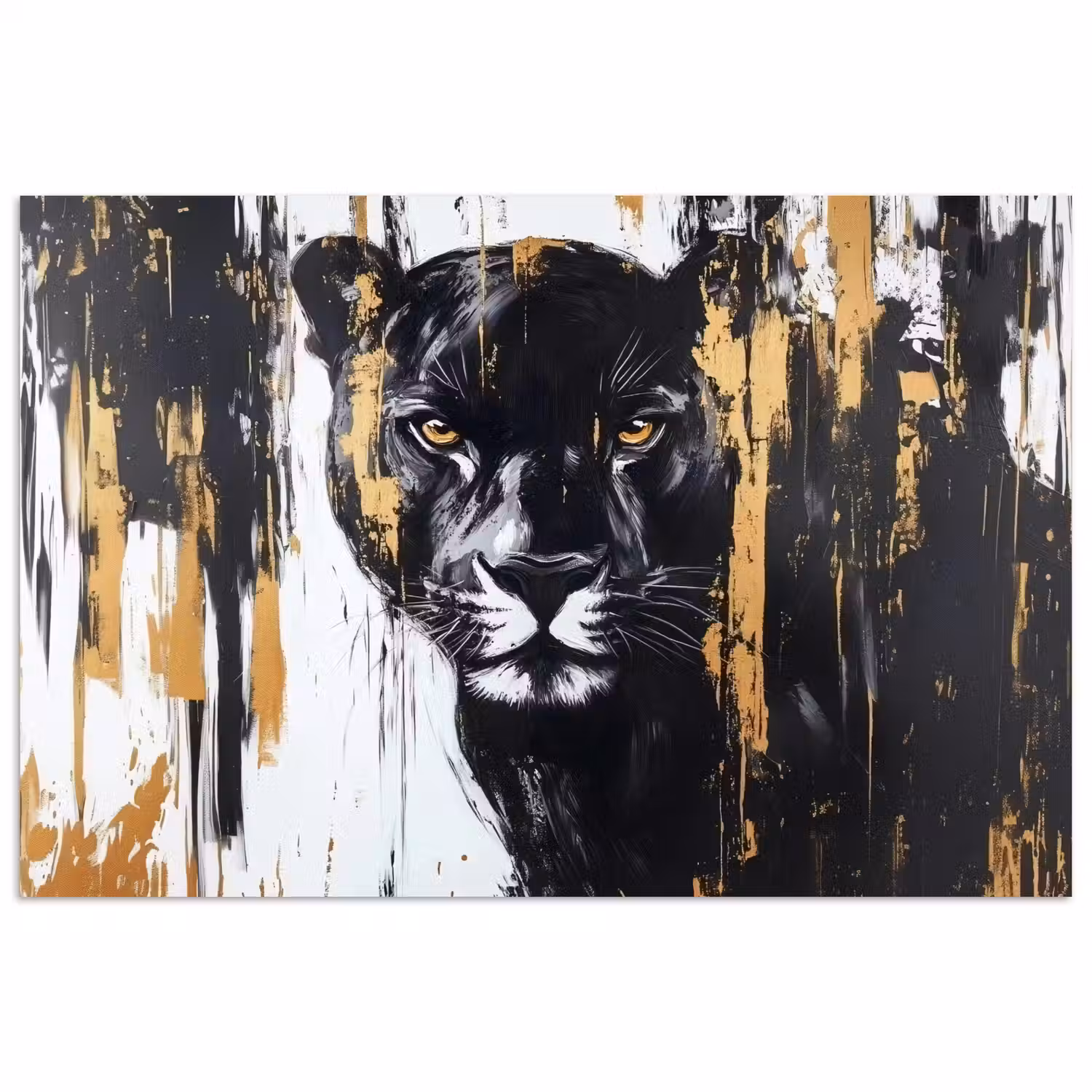 Panter - Zwart - Abstract - Verfstreken poster papier klein -3d