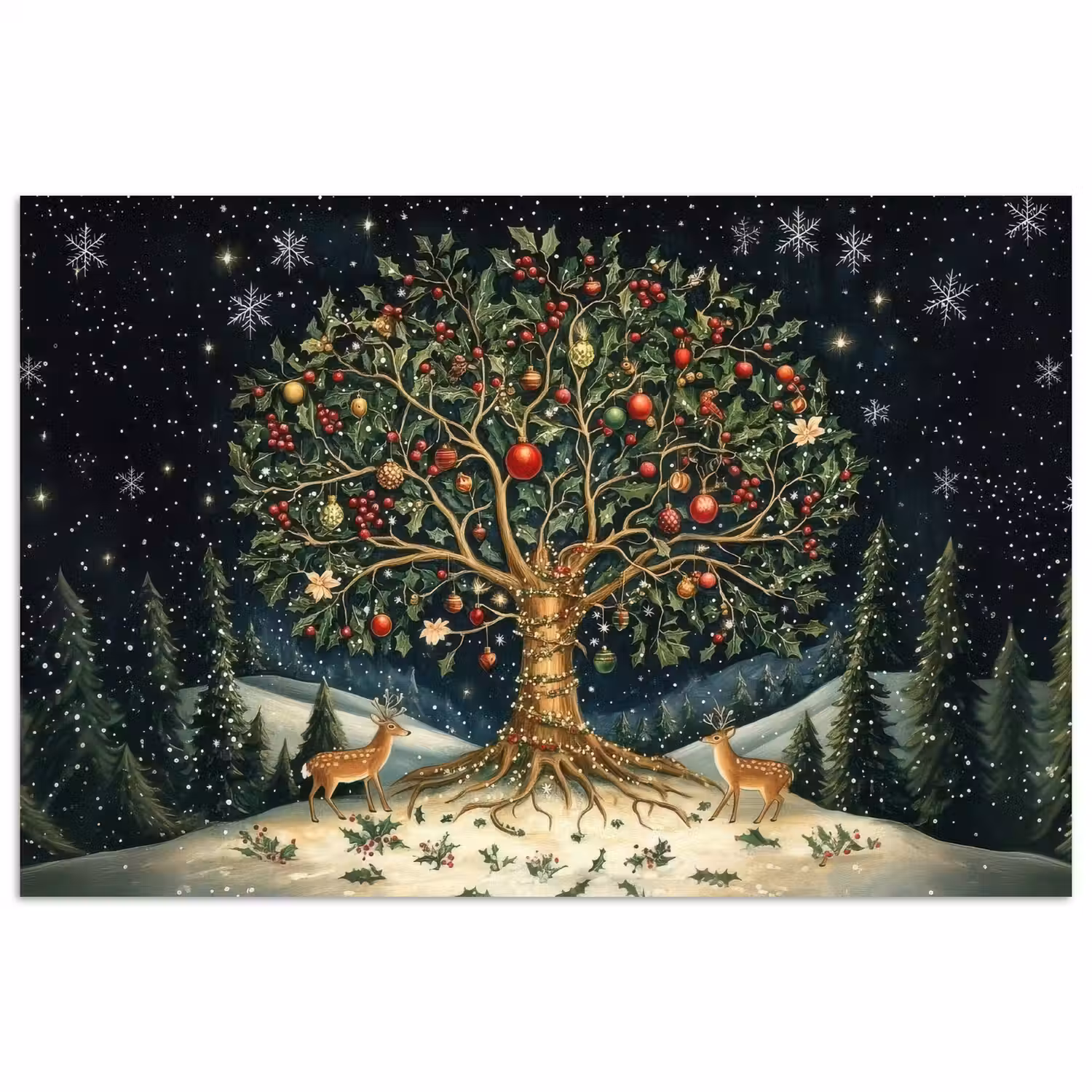 Feestboom - Winterhemel - Kleurrijk poster papier klein -3d