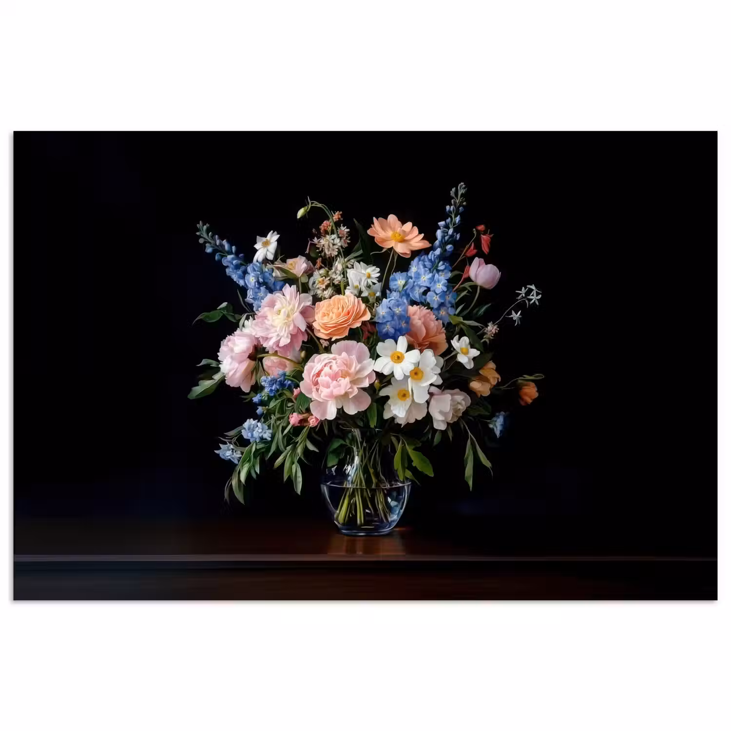 Pastel - Bloemen - Glazen - Vaas poster papier klein -3d
