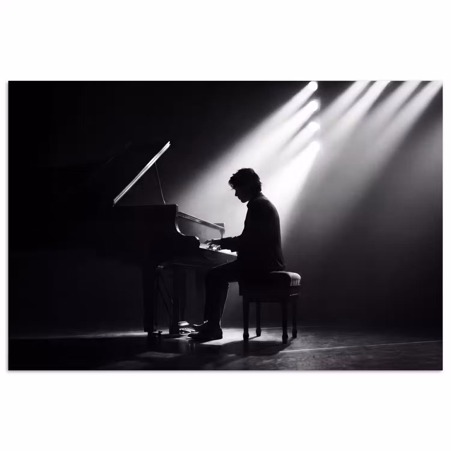 Persoon - Piano - Muziek - Zwart-wit - Podium poster papier klein -3d