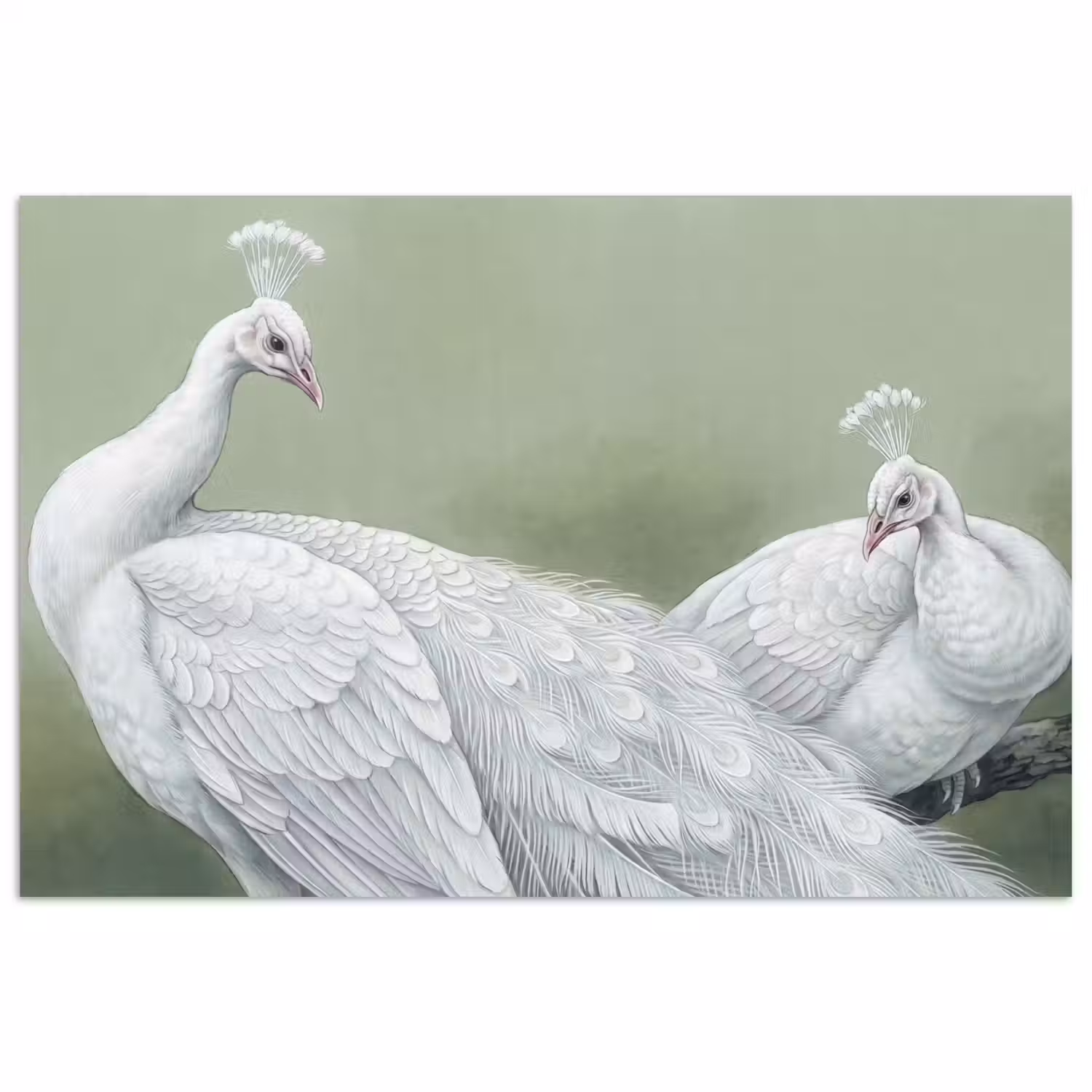 Pauwen - Wit - Natuur - Groen poster papier klein -3d