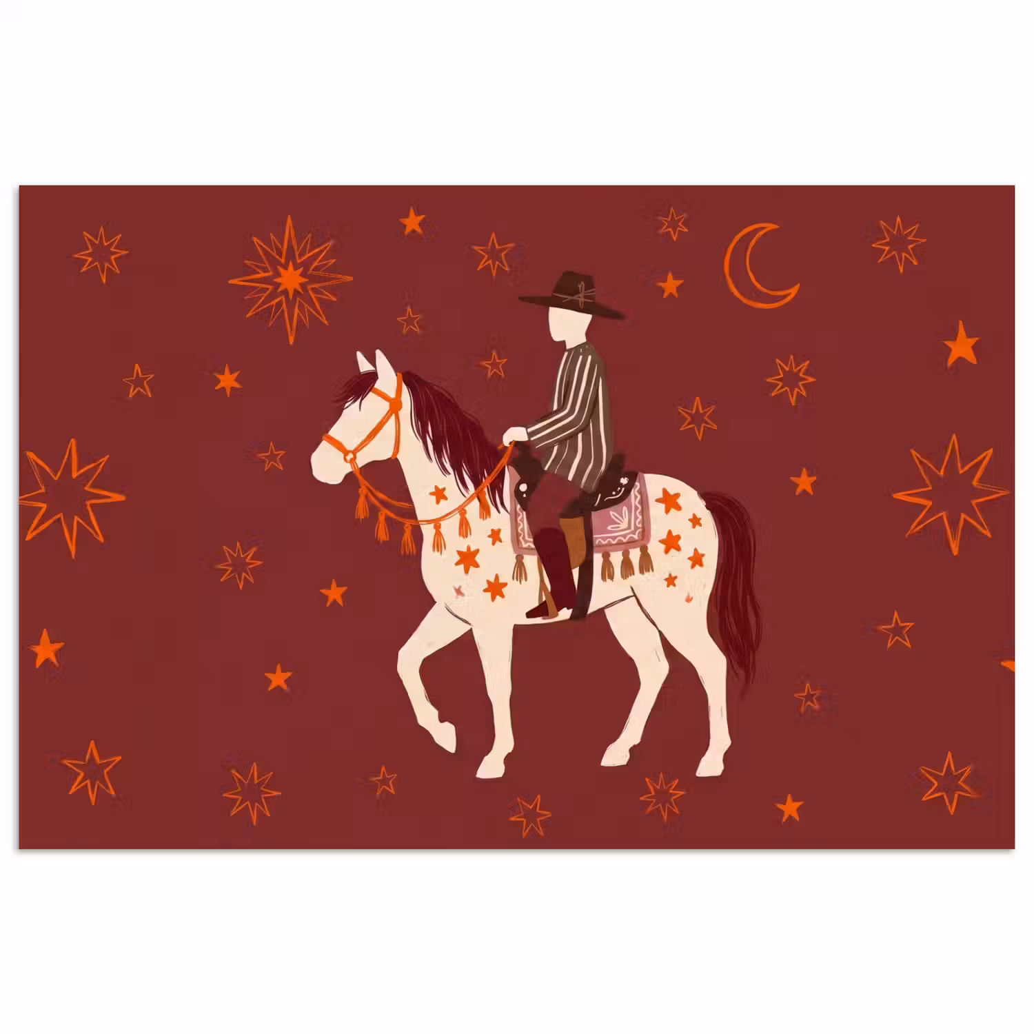 Paard - Ruiter - Sterren - Nacht - Illustratie poster papier klein -3d