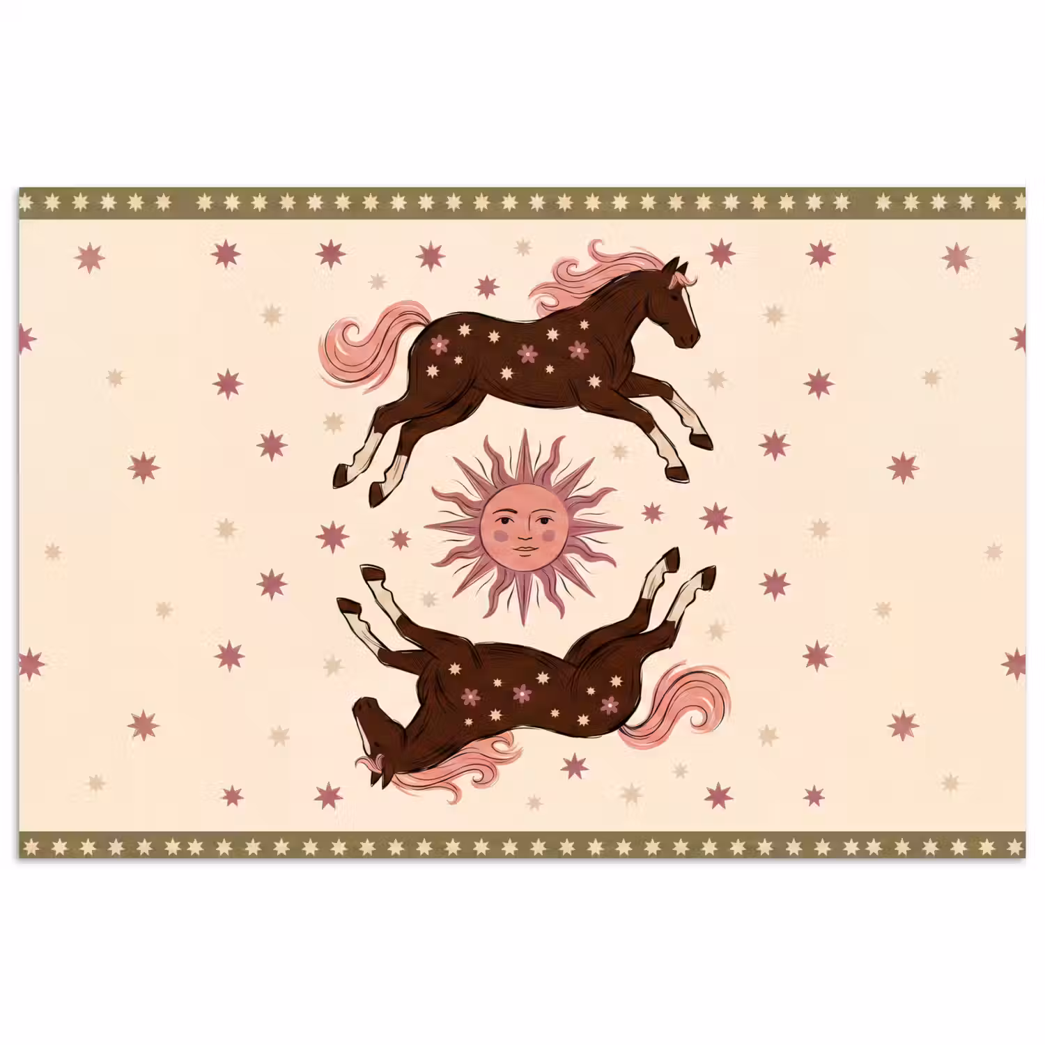 Paard - Zon - Mystiek - Illustratie - Roze poster papier klein -3d
