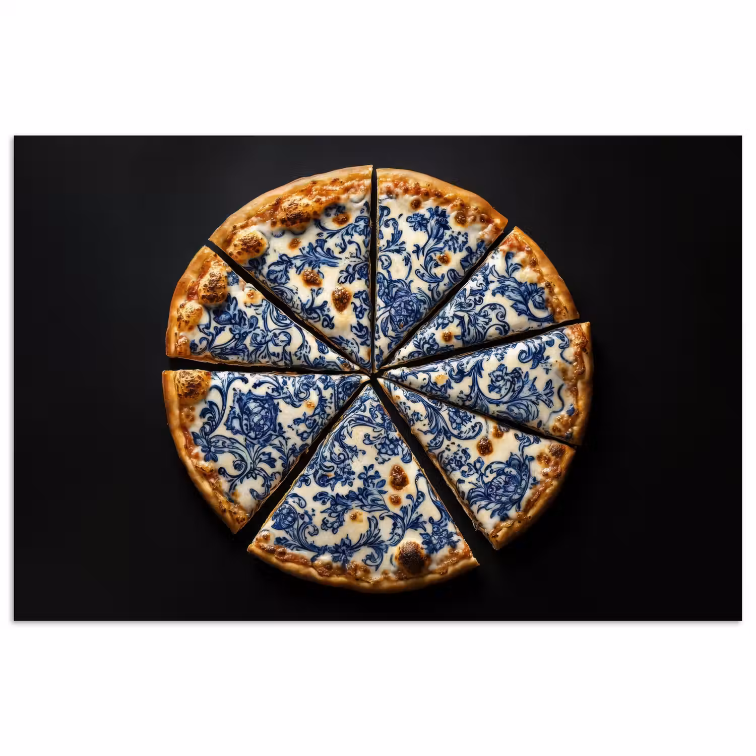 Pizza - Eten - Delftsblauw poster papier klein -3d
