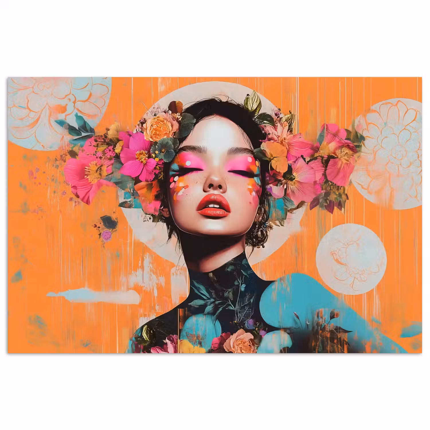 Portret - Vrouw - Abstract - Bloemen poster papier klein -3d