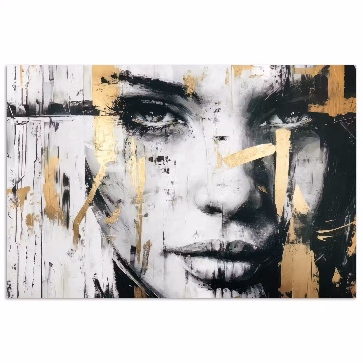 Portret - Vrouw - Penseelstreken - Goud poster papier klein -3d