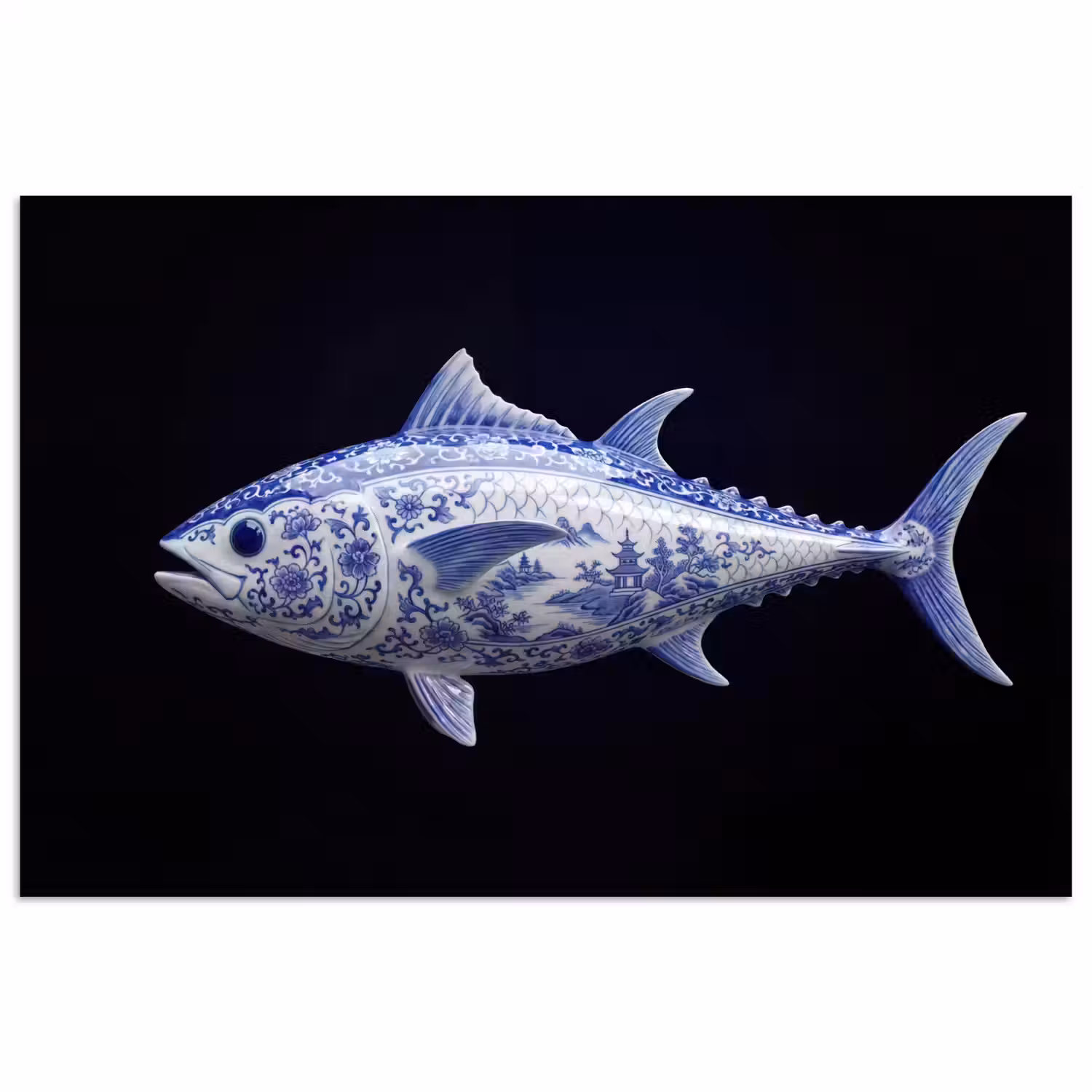 Porselein - Tonijn - Delfts - Blauw poster papier klein -3d