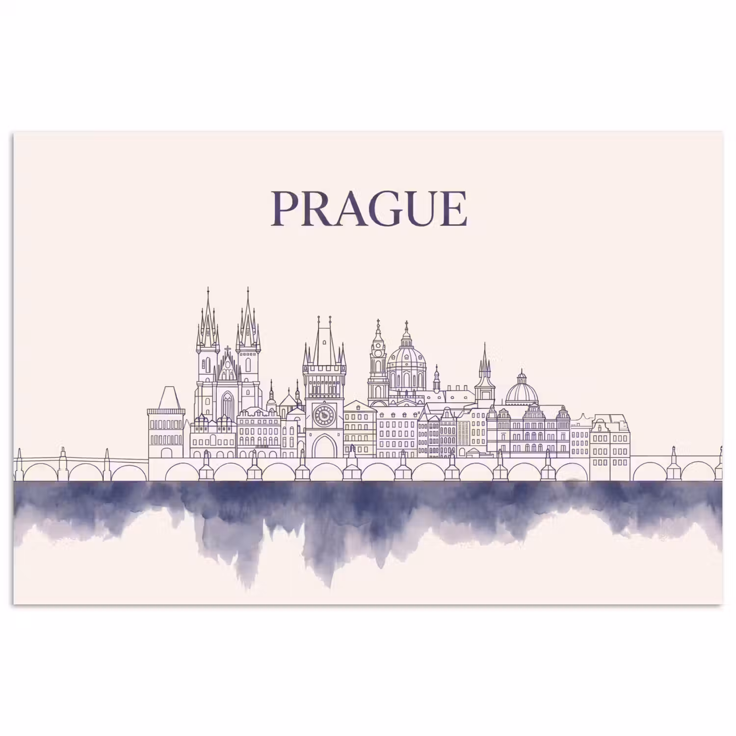 Praag - Skyline - Architectuur - Blauw poster papier klein -3d