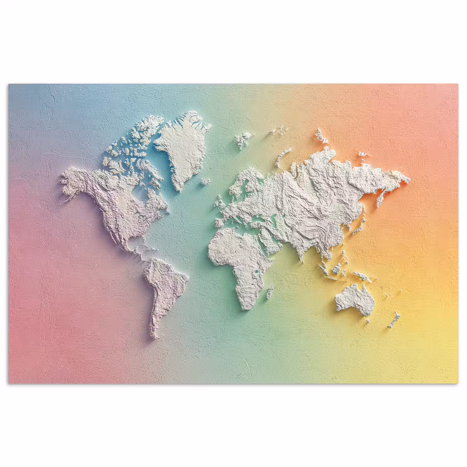 Regenboogkleuren - Wereldkaart - Zacht - Continenten poster papier klein -3d