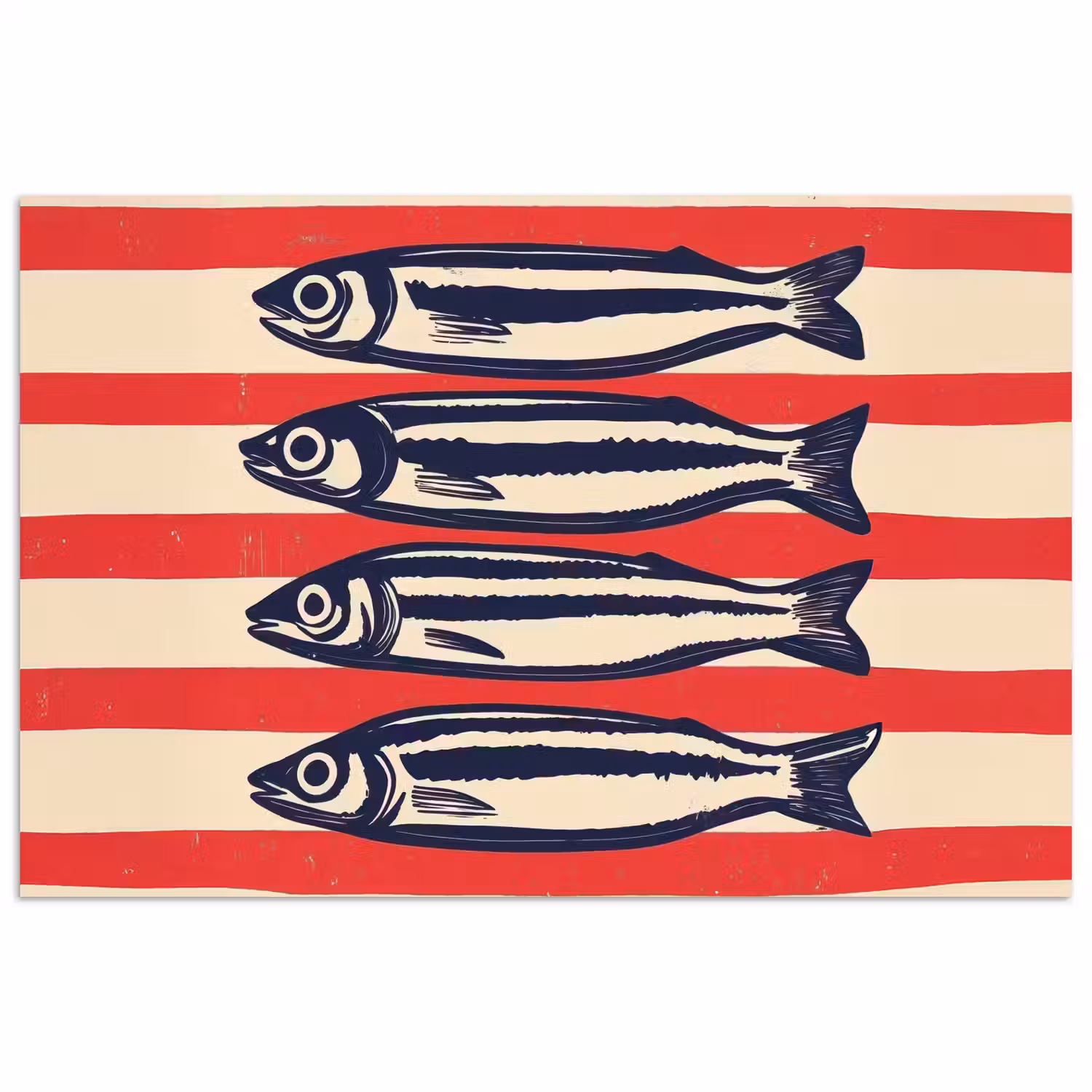 Sardines - Rood en beige strepen poster papier klein -3d