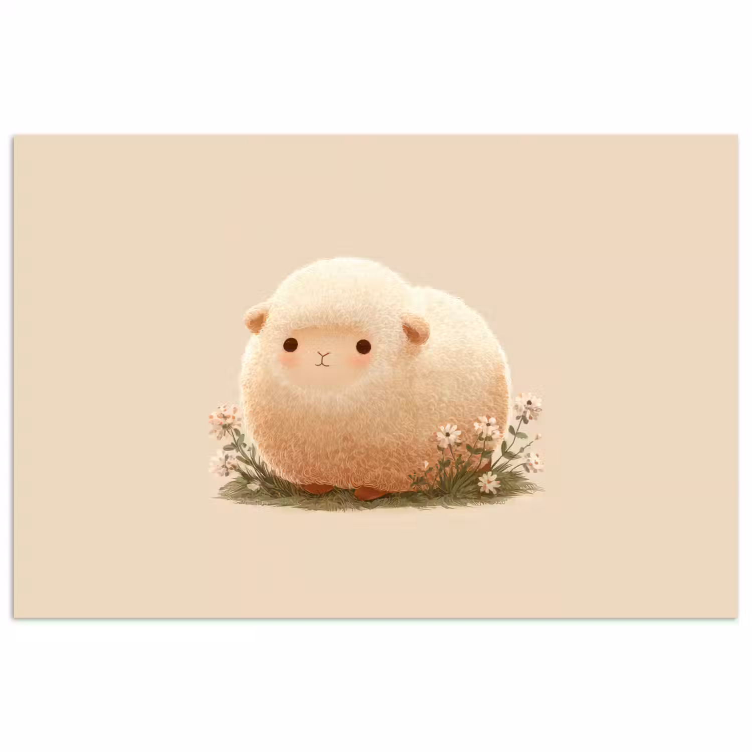 Schaap - Beige - Bloemen poster papier klein -3d