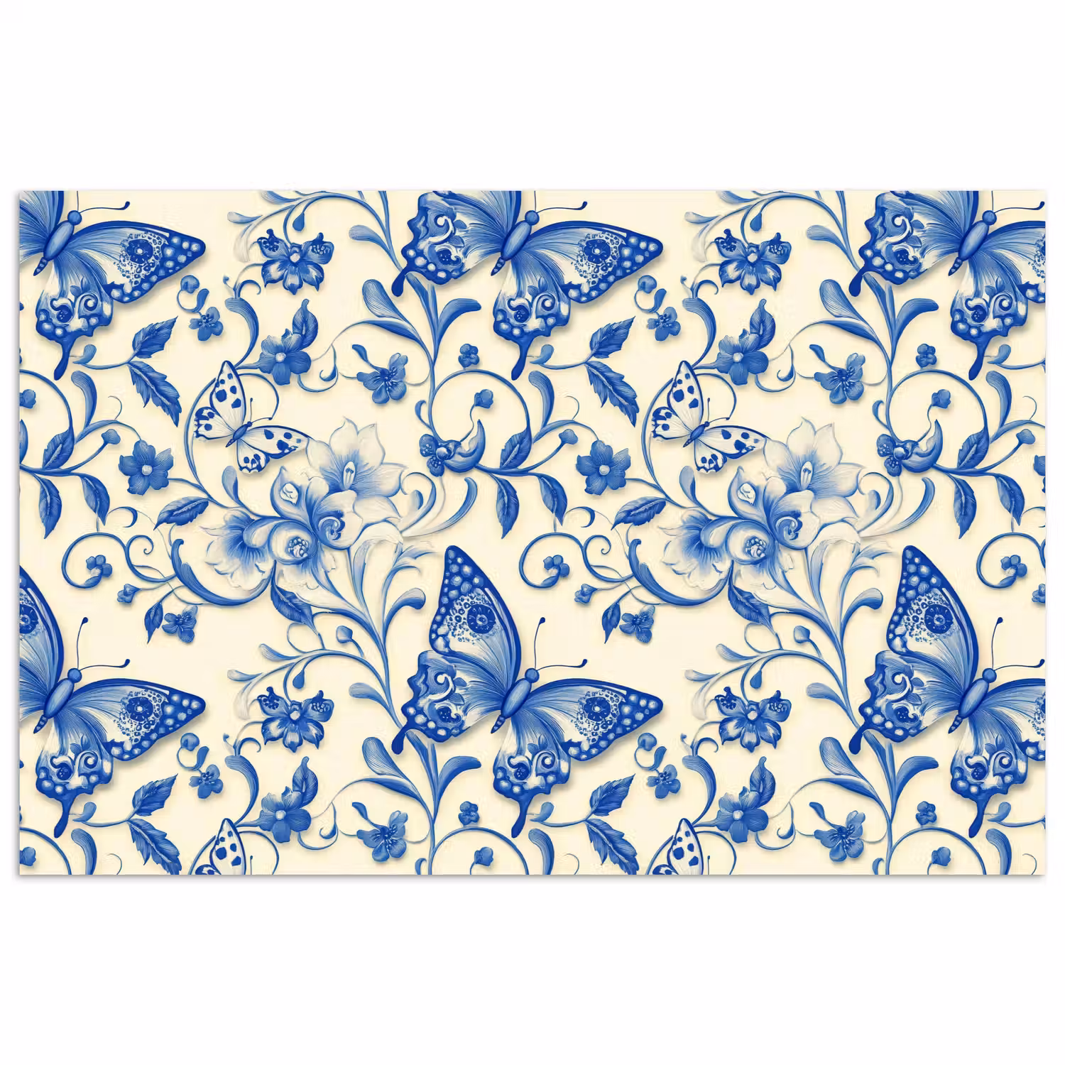 Vlinders - Bloemen - Blauw - Botanisch poster papier klein 62 -3d