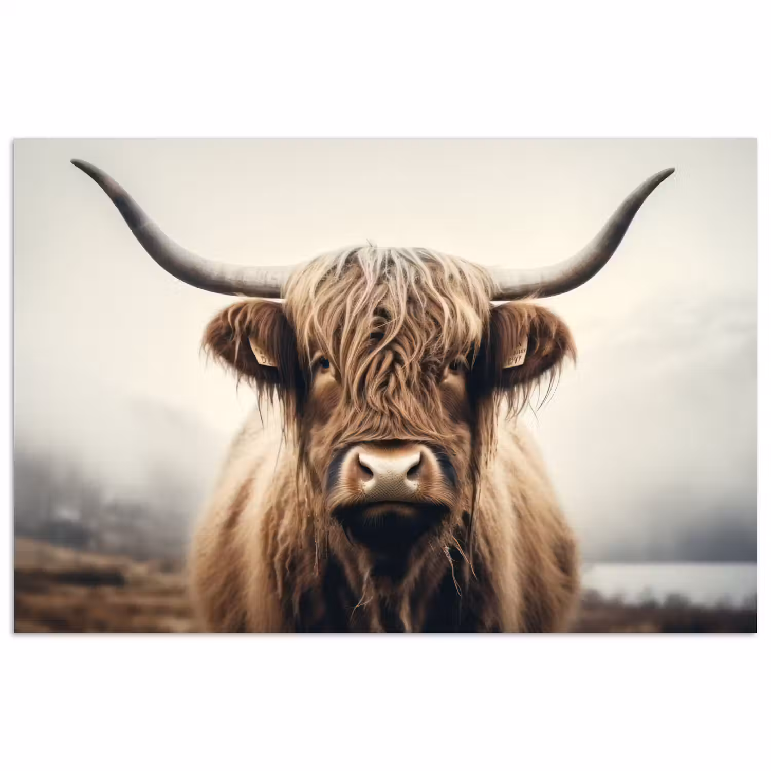 Schotse hooglander - Hoorns - Landschap poster papier klein -3d